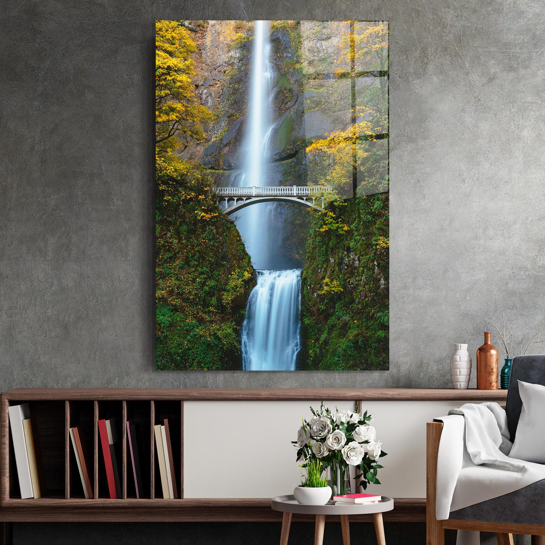 Tablou Sticla Yellow Leaves Bridge mockup 2