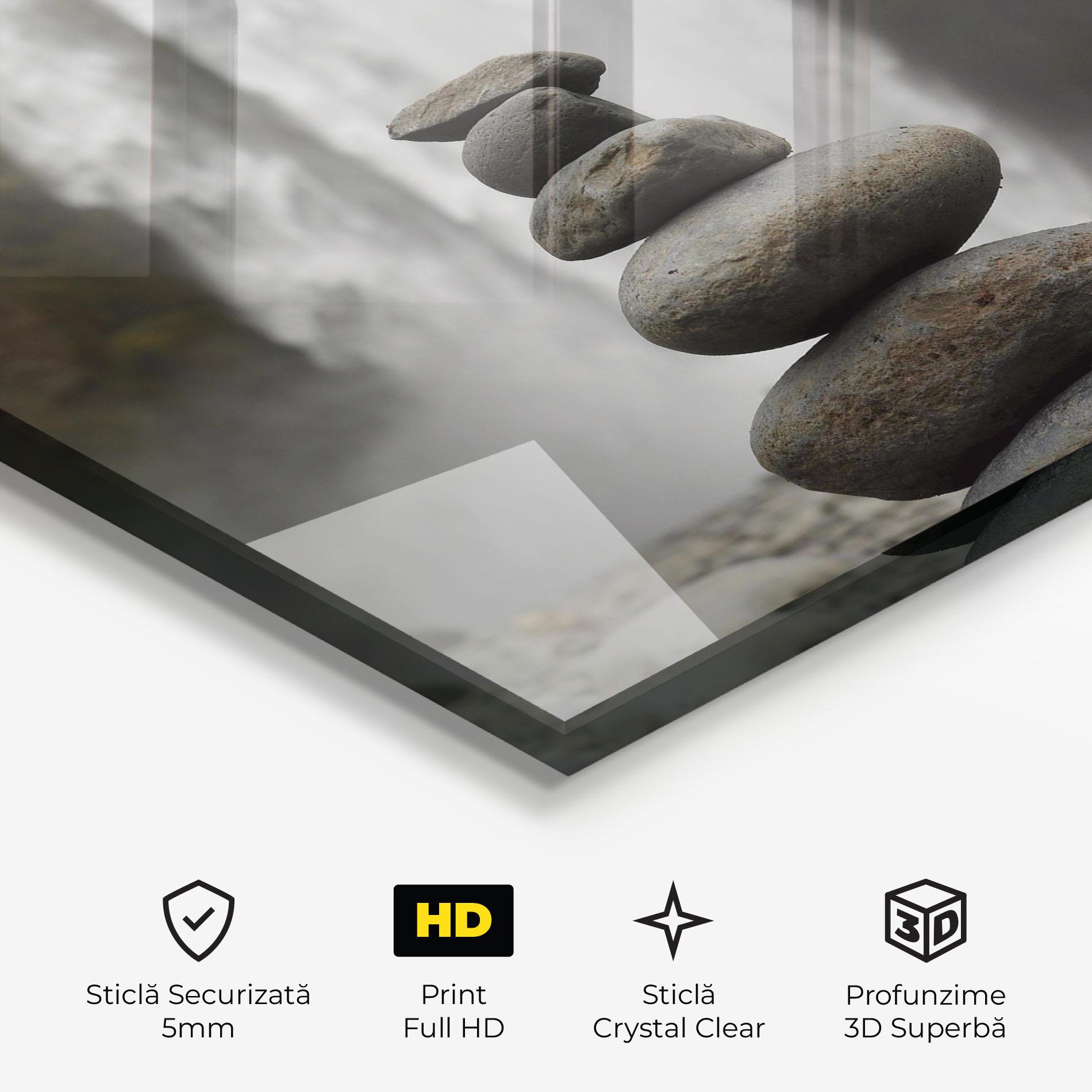 Tablou Sticla Balanced Rocks Waterfall mockup 3