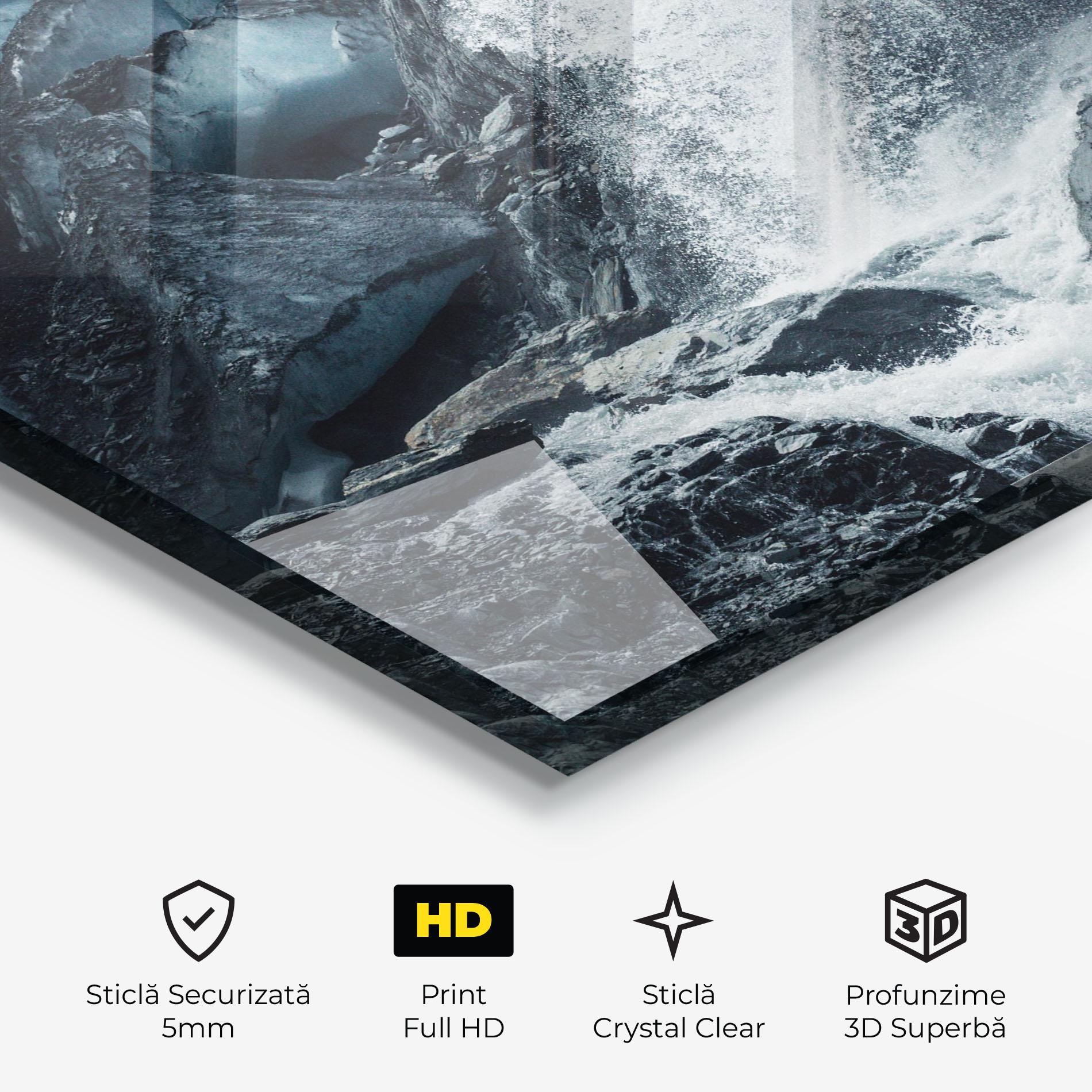 Tablou Sticla Blue Rocks Waterfall mockup 3