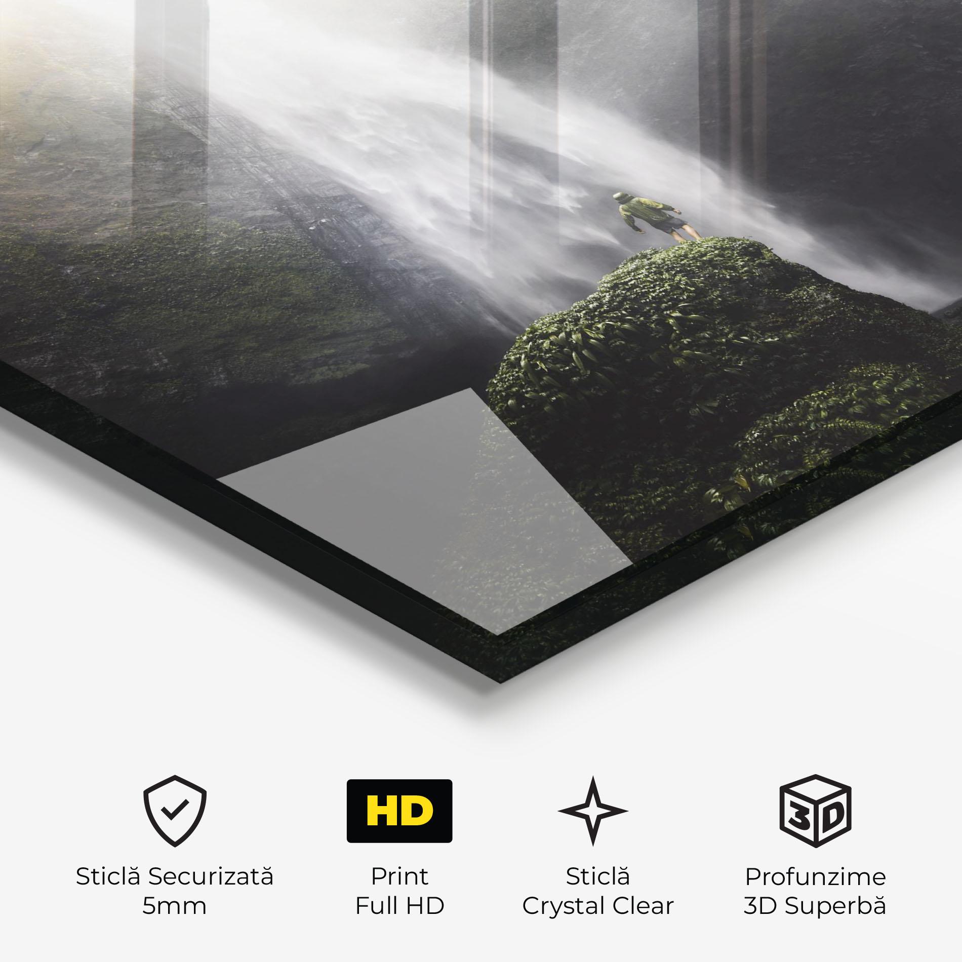 Tablou Sticla Green Man Waterfall mockup 3