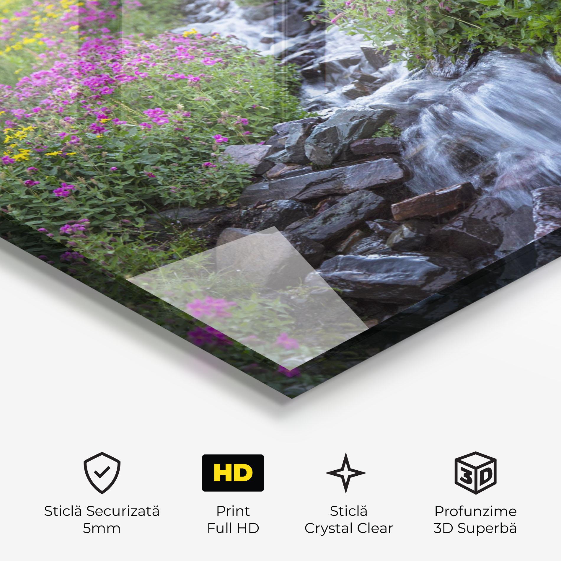Tablou Sticla Purple Field Waterfall mockup 3