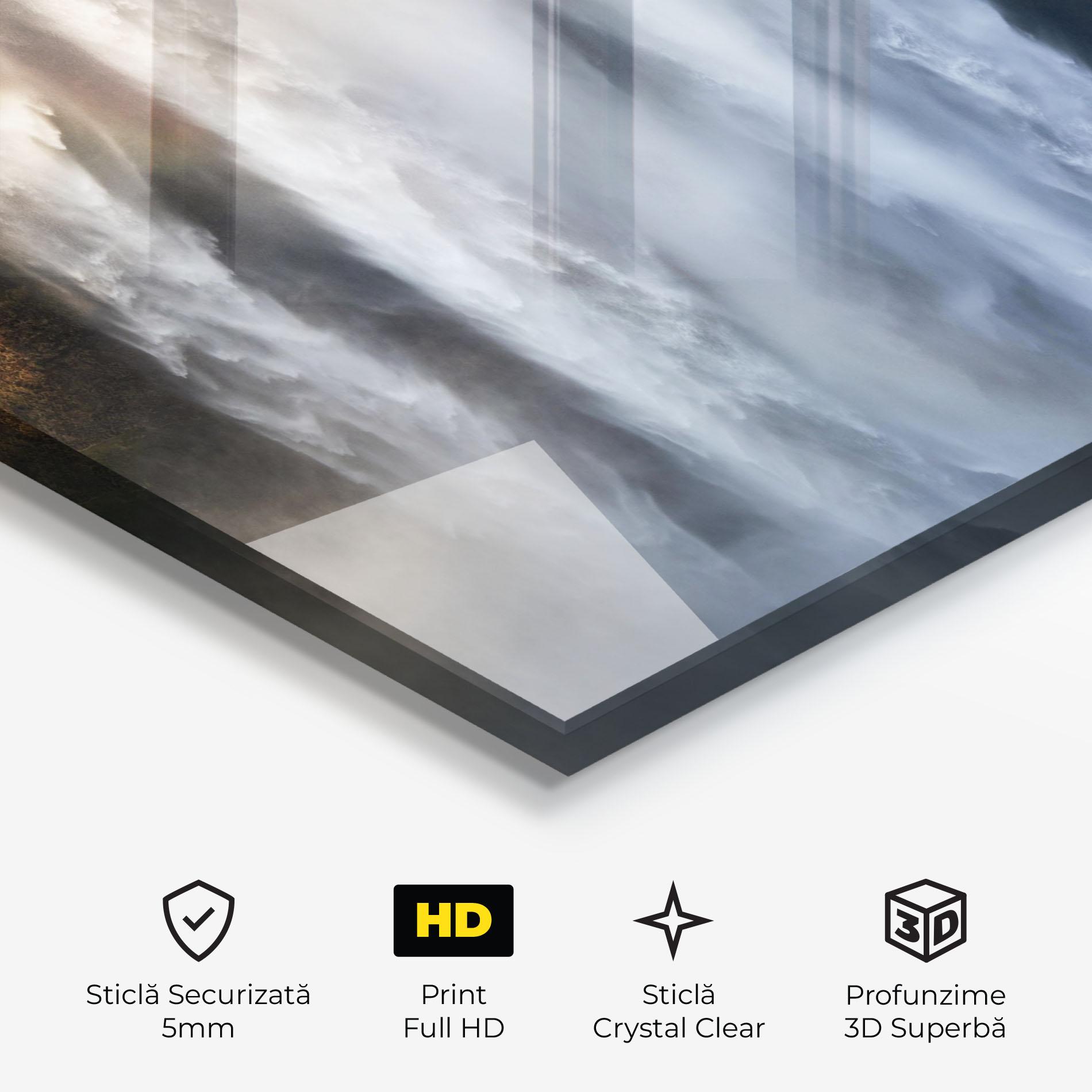 Tablou Sticla Small Man Waterfall mockup 3