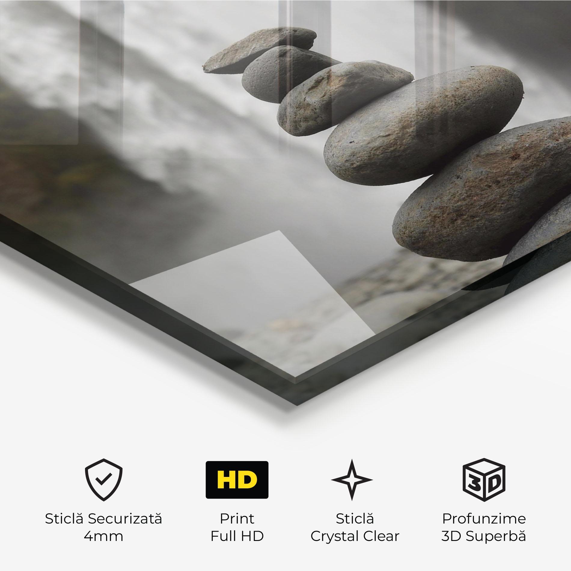 Tablou Sticla Balanced Rocks Waterfall mockup 3