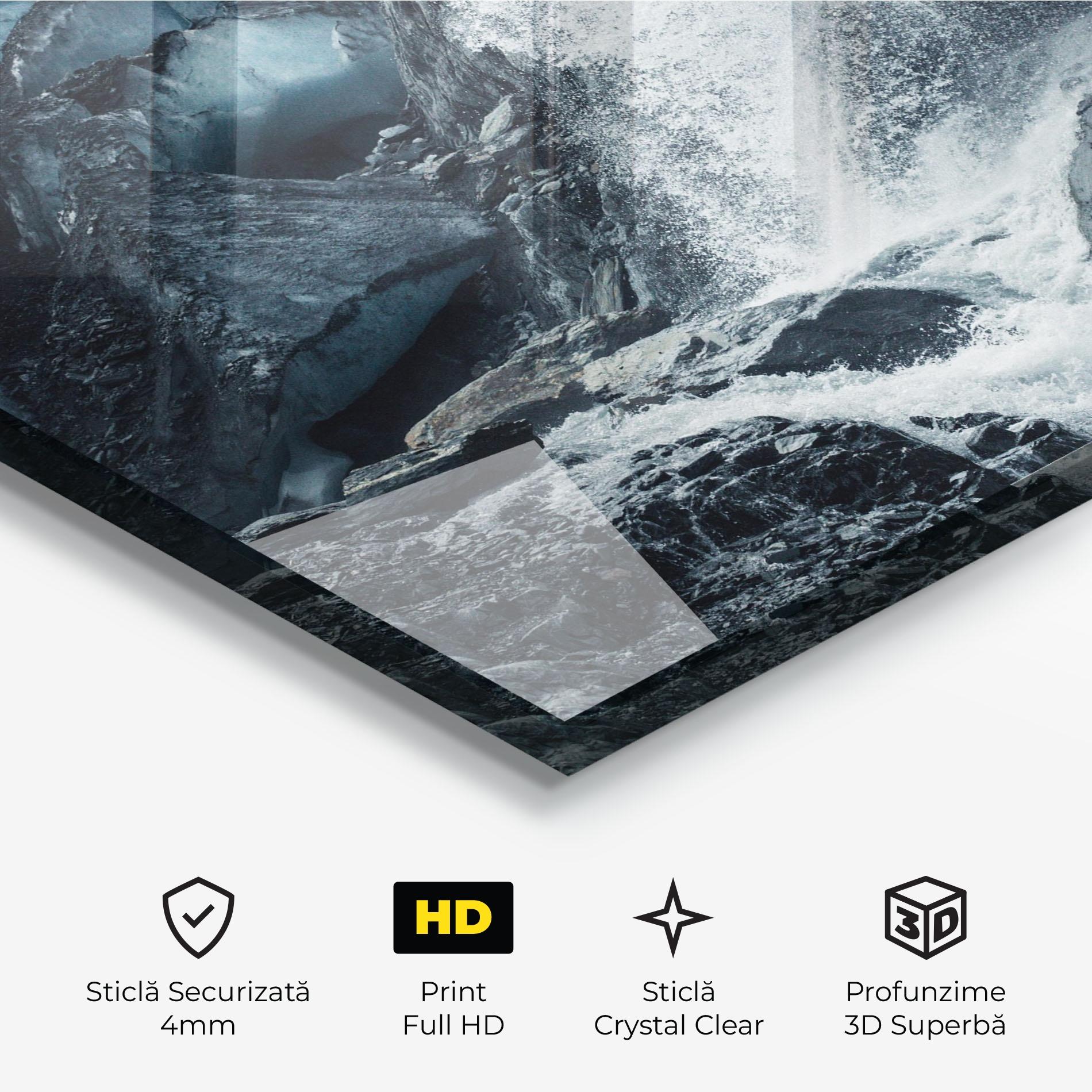 Tablou Sticla Blue Rocks Waterfall mockup 3