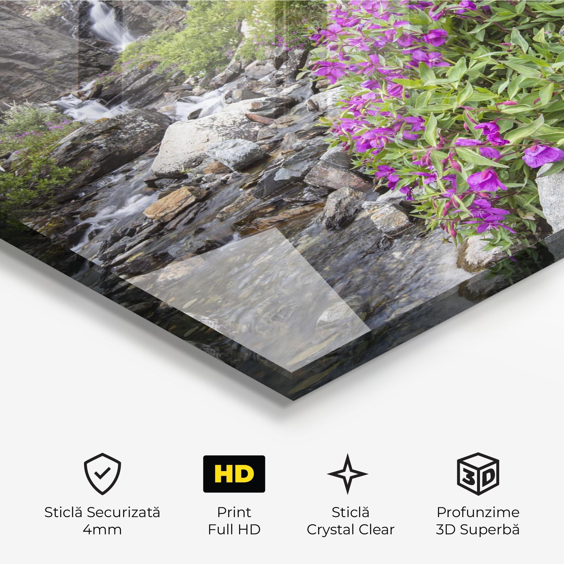 Tablou Sticla Purple Flowers Waterfall mockup 3