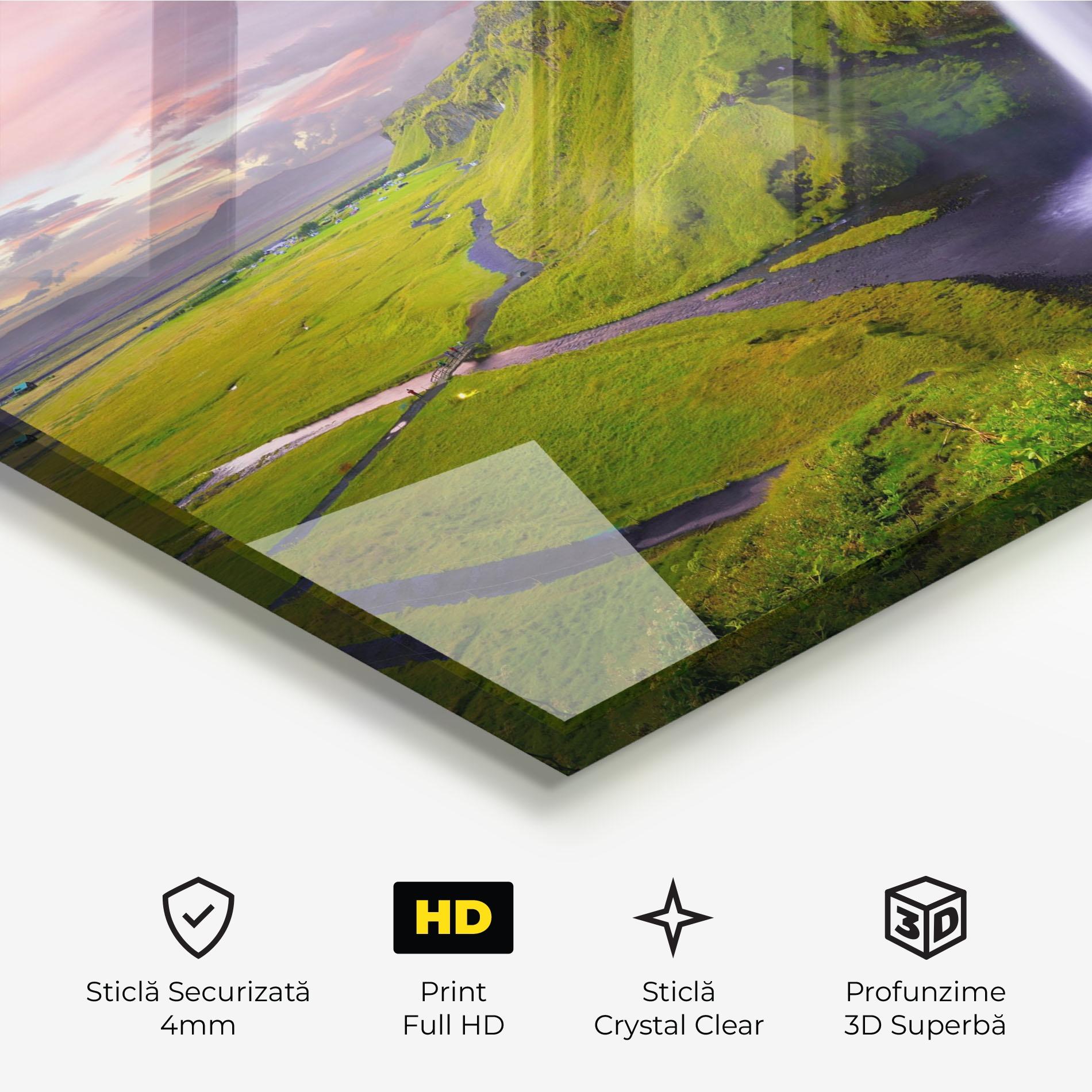 Tablou Sticla Purple Sky Waterfall mockup 3