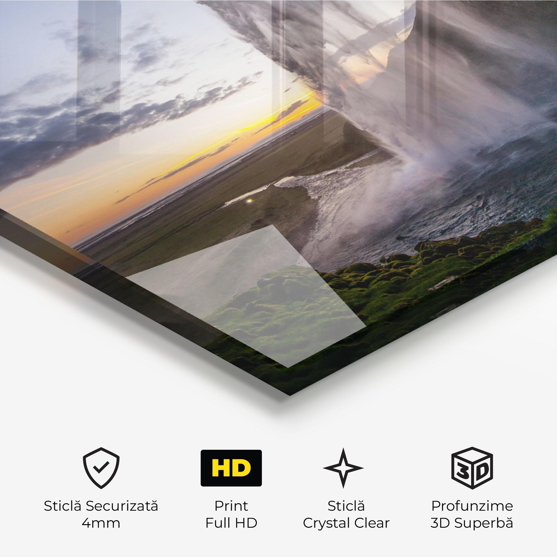Tablou Sticla Yellow Line Waterfall mockup 3