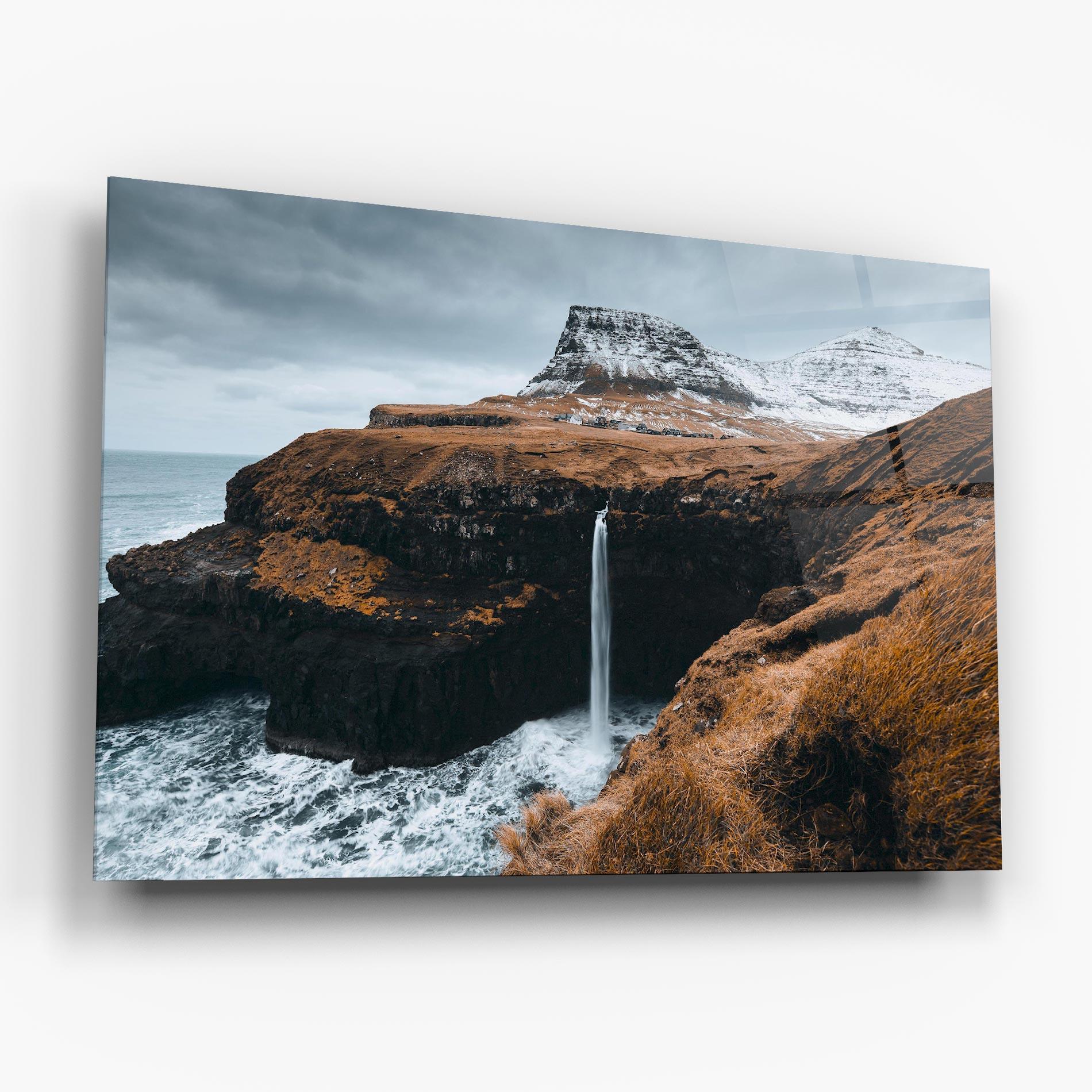 Tablou Sticla Black Houses Waterfall mockup 6