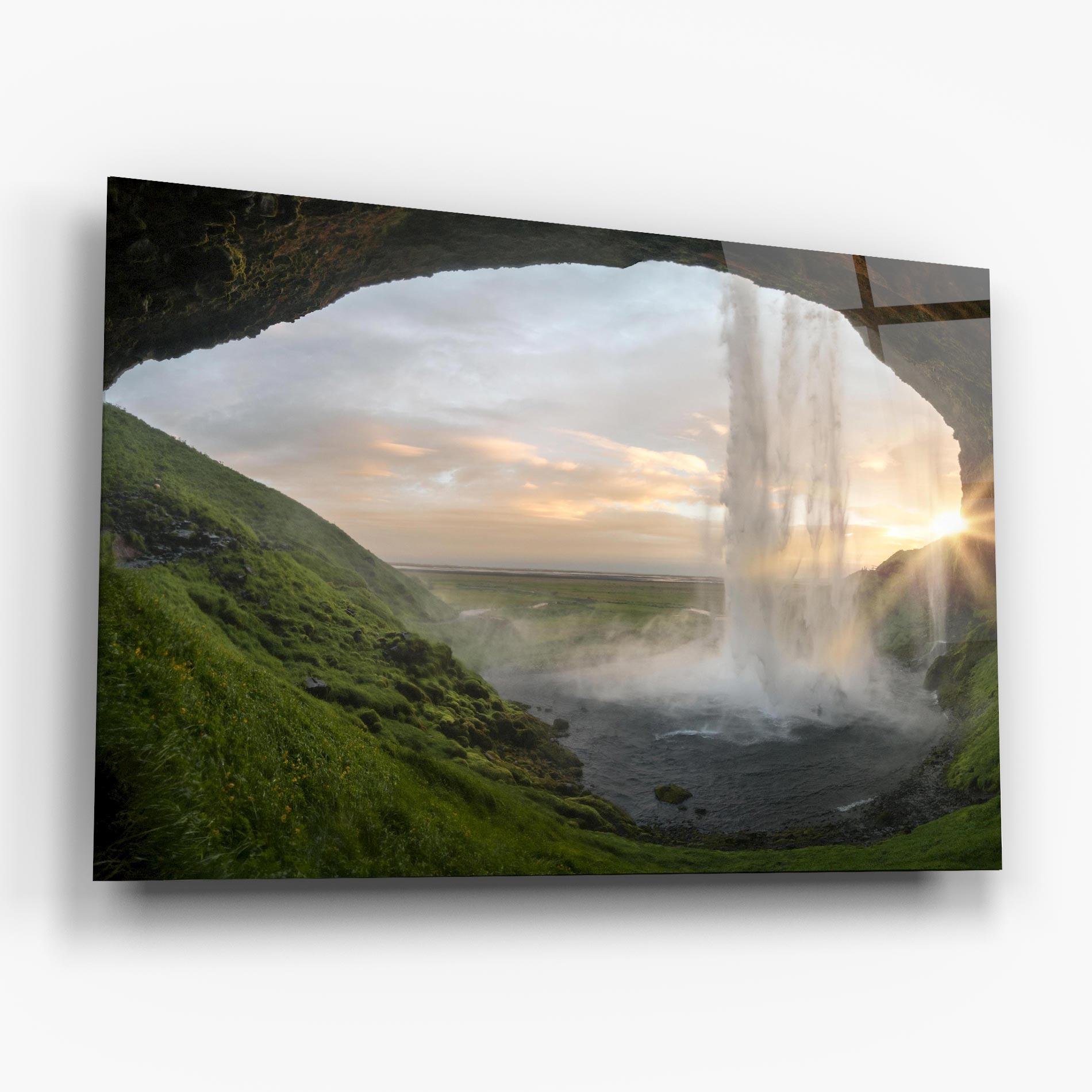 Tablou Sticla Cave Waterfall mockup 6