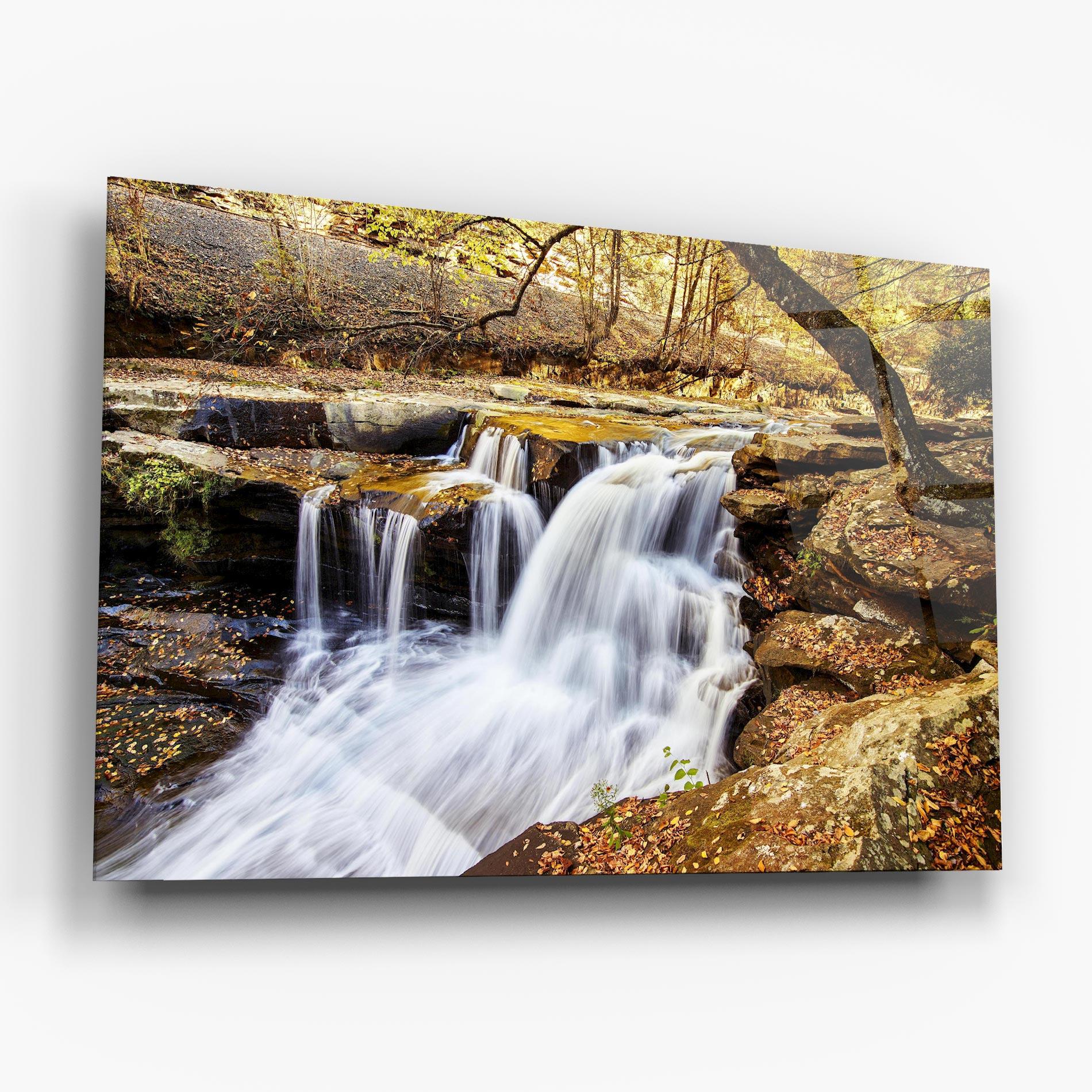Tablou Sticla Pretty Autumn Waterfall mockup 6