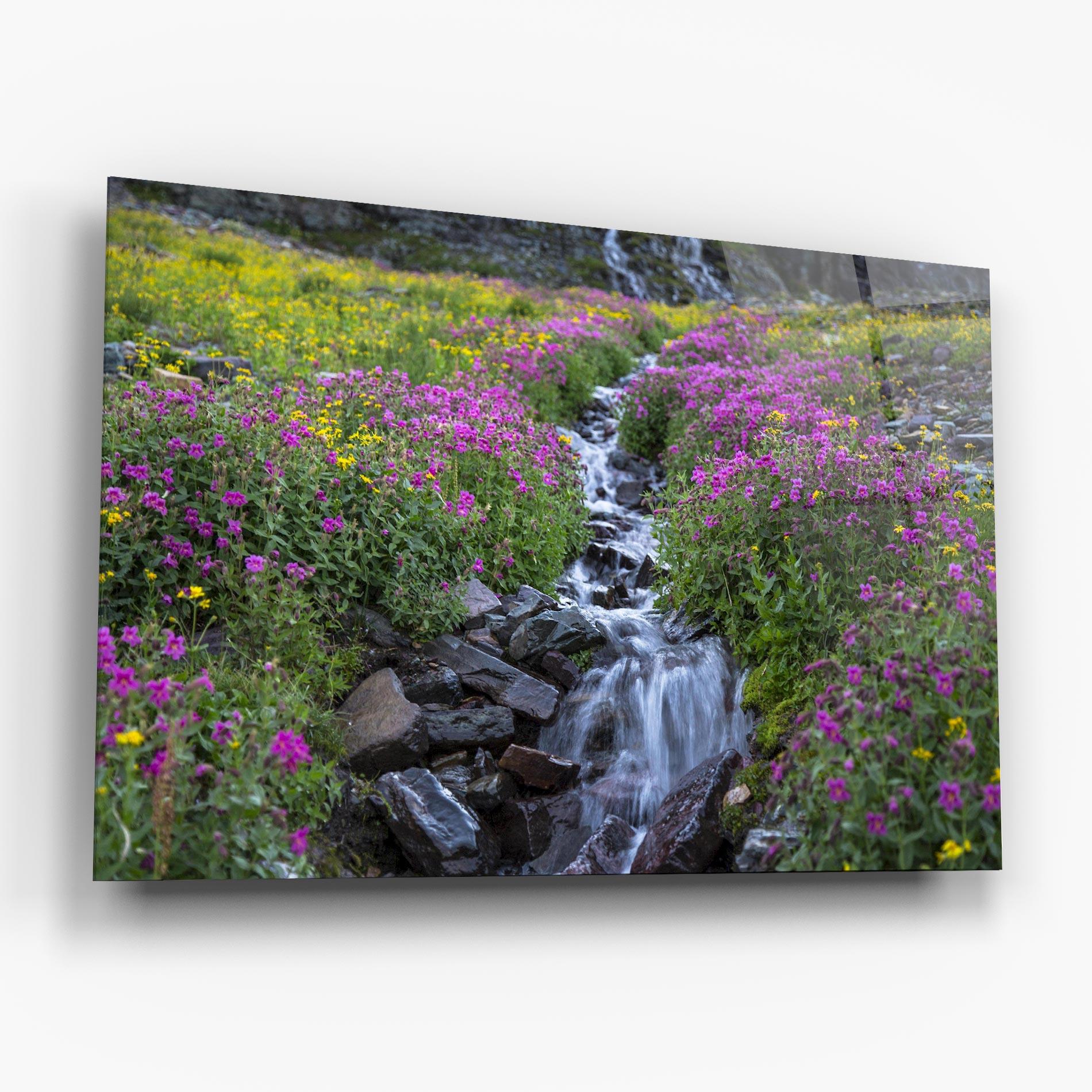 Tablou Sticla Purple Field Waterfall mockup 6