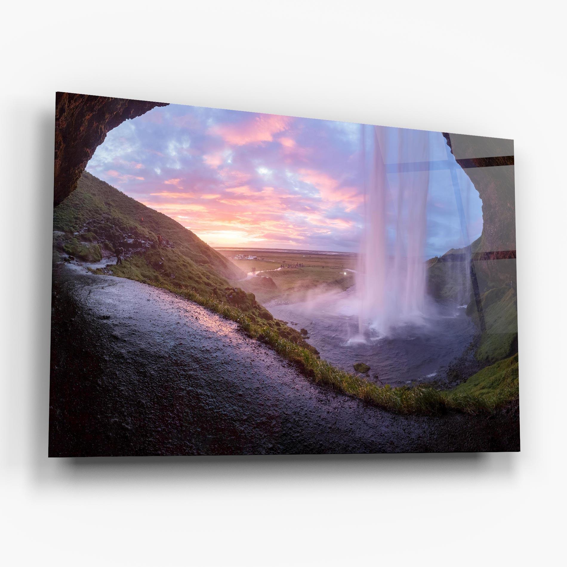 Tablou Sticla Waterfall From Cave View mockup 6