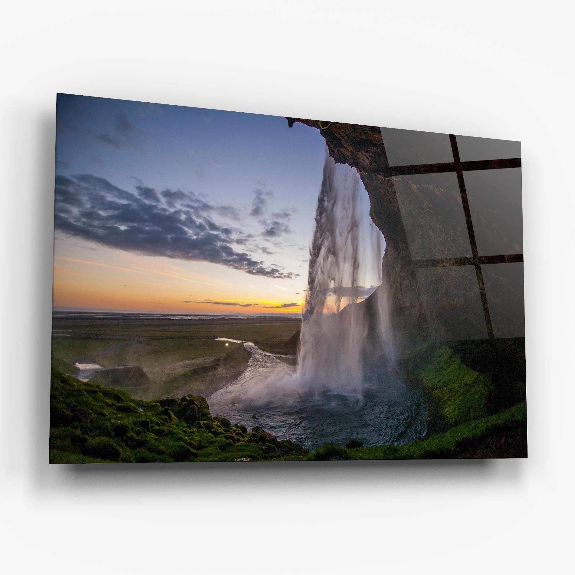 Tablou Sticla Yellow Line Waterfall mockup 6