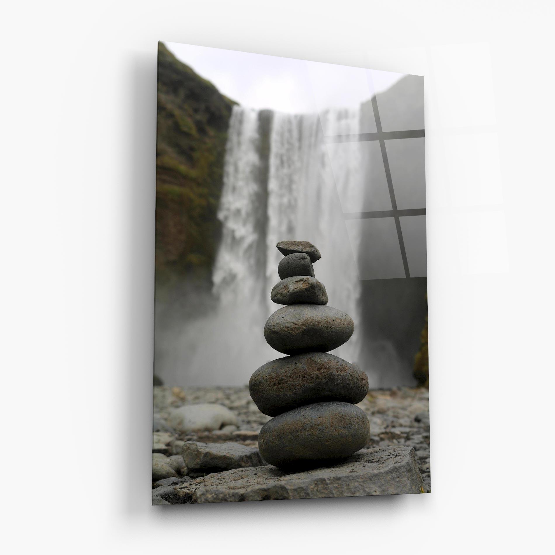 Tablou Sticla Balanced Rocks Waterfall mockup 6