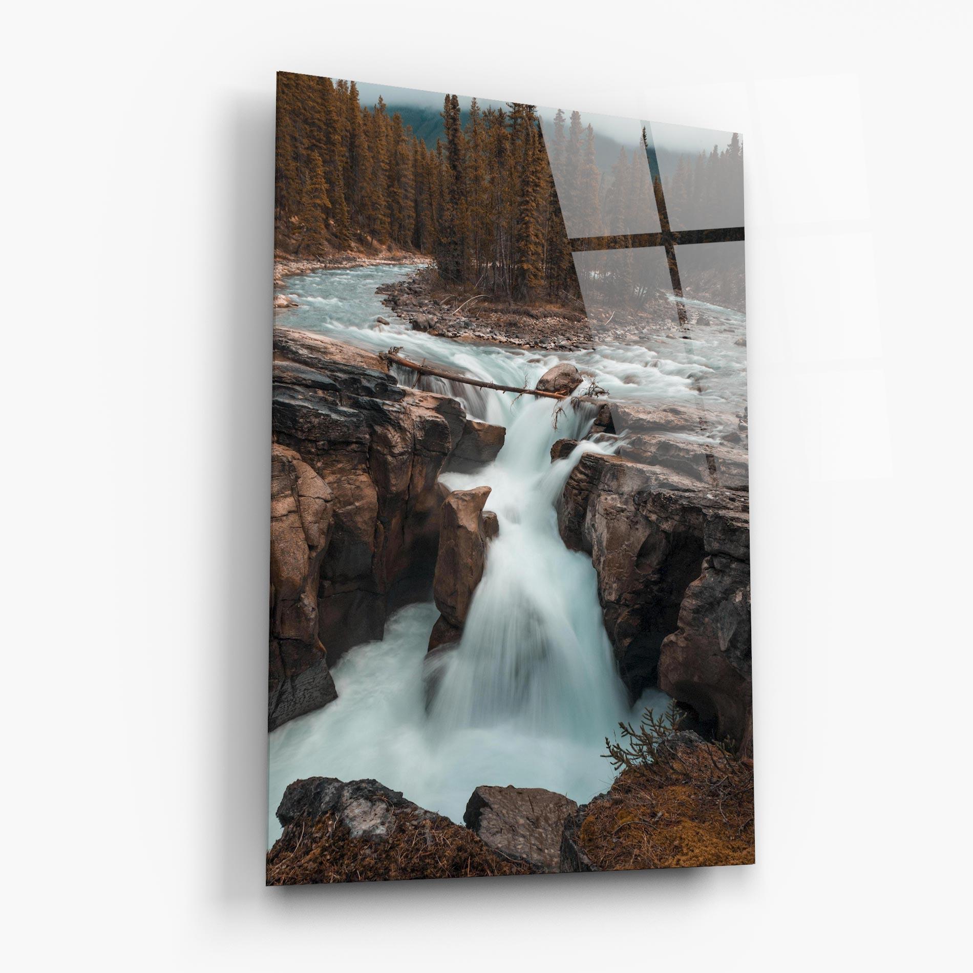 Tablou Sticla Orange Trees Waterfall mockup 6