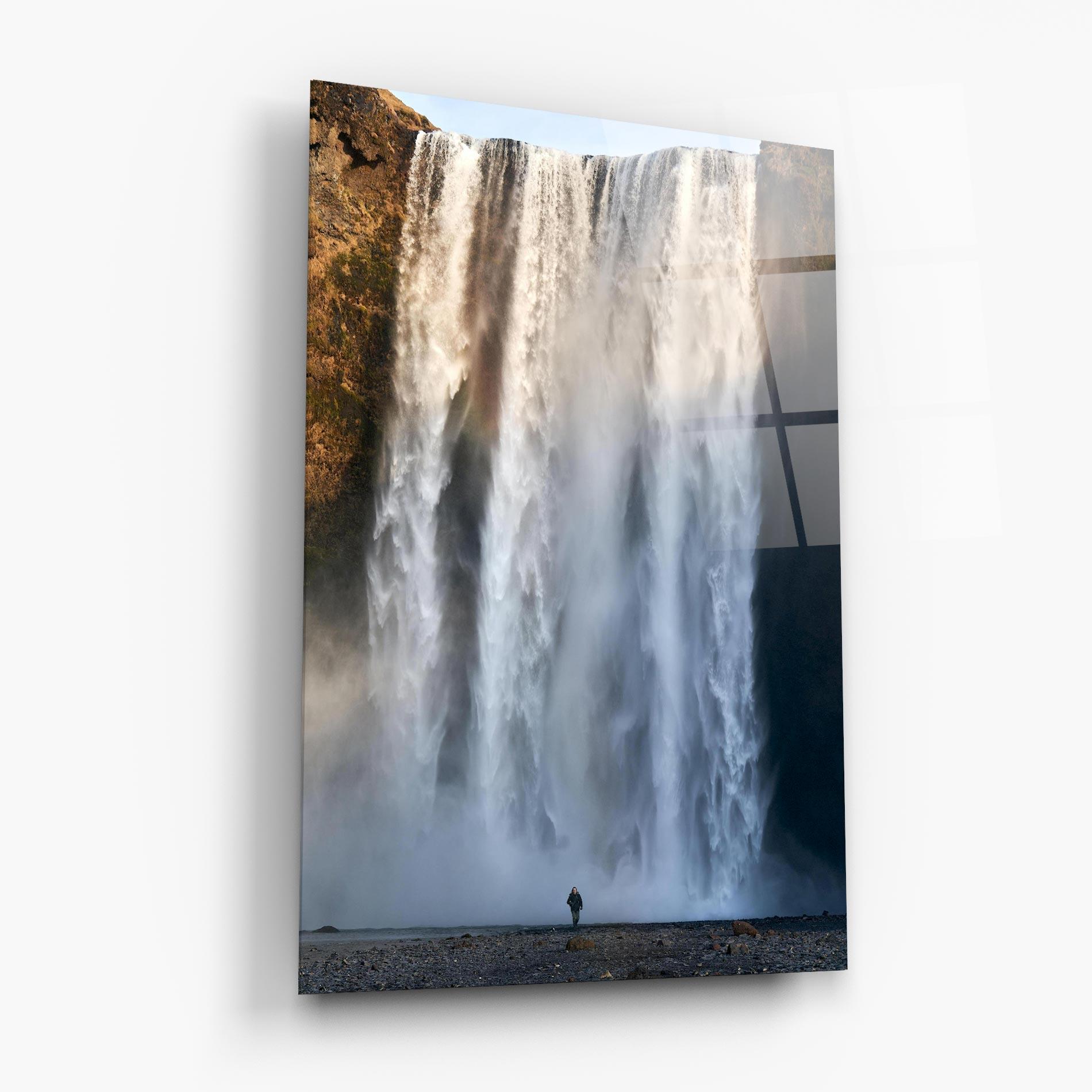 Tablou Sticla Small Man Waterfall mockup 6