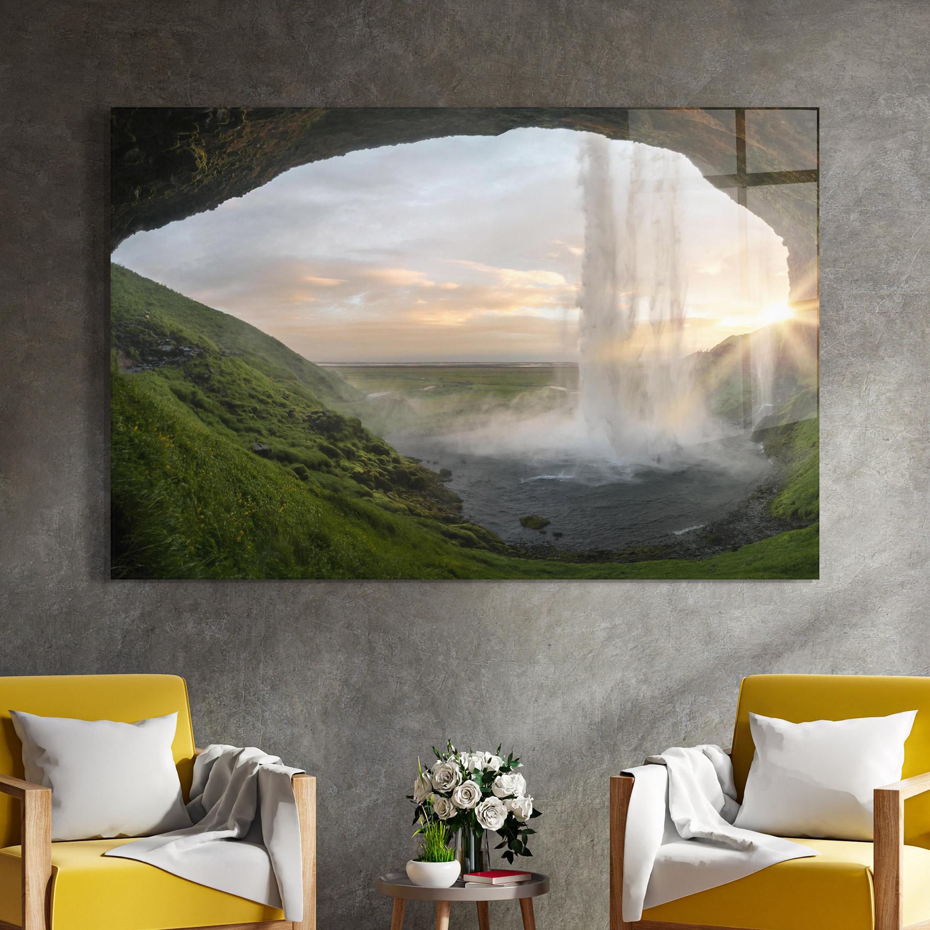 Tablou Sticla Cave Waterfall mockup 4