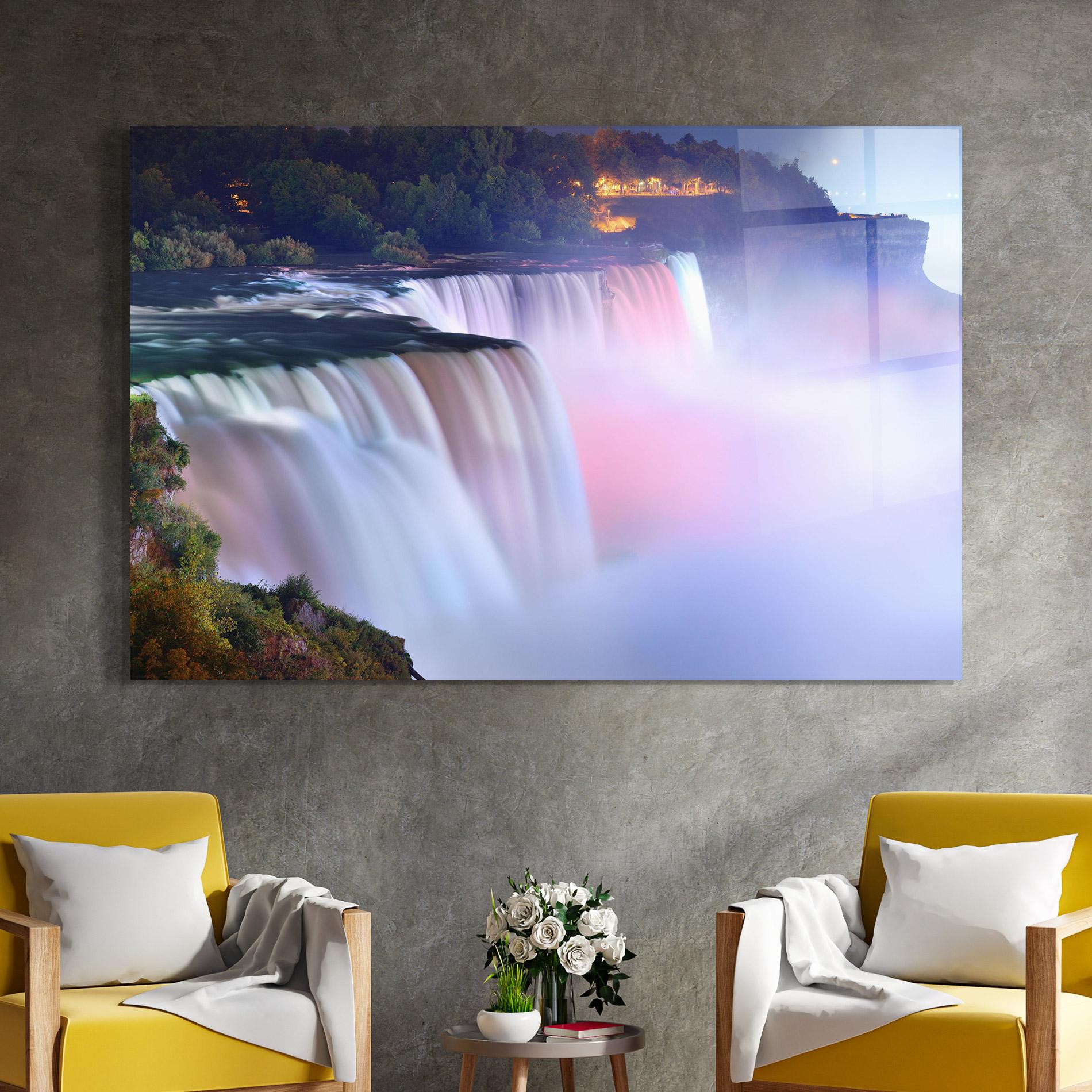 Tablou Sticla Dreamy Purple Waterfall mockup 4