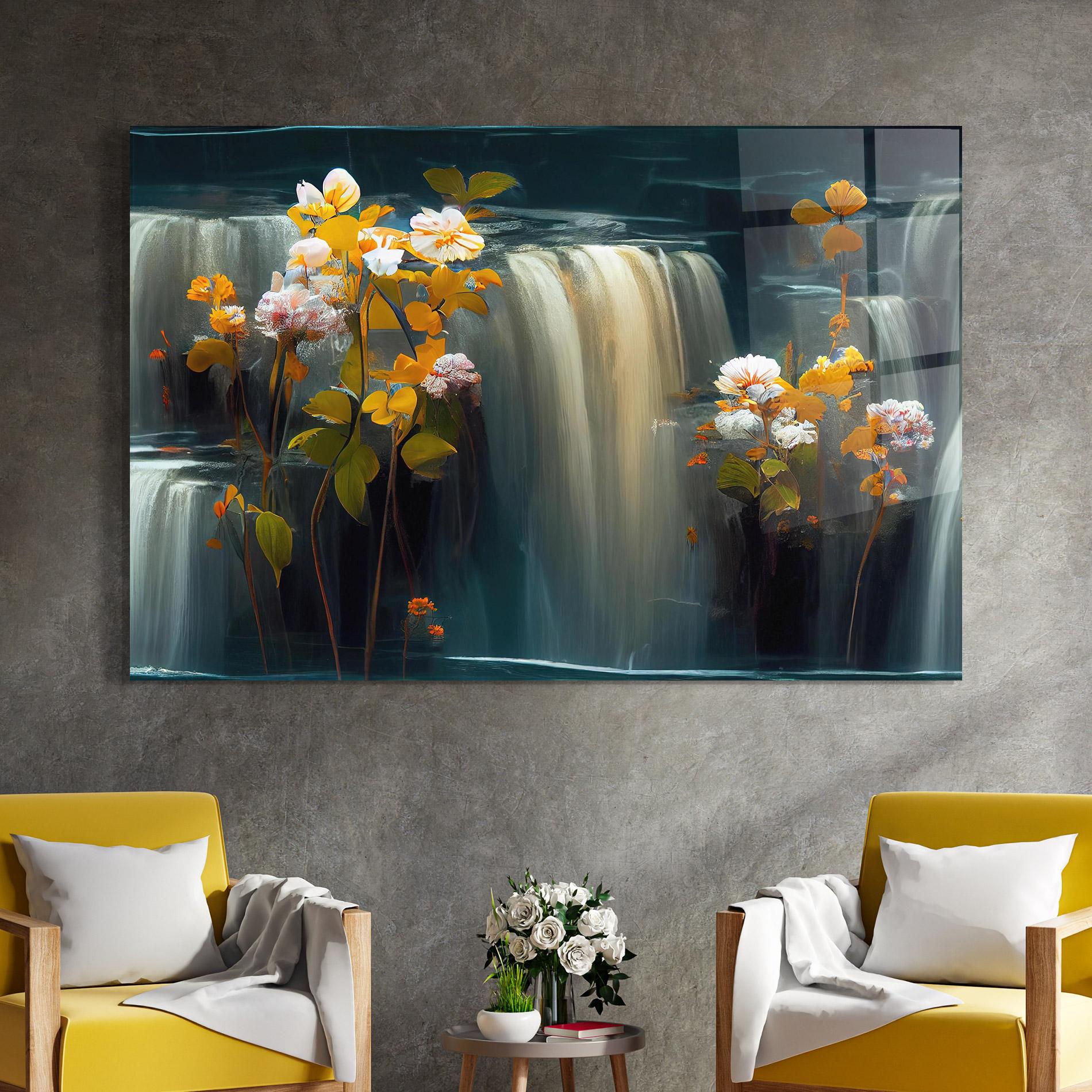 Tablou Sticla Flowers Waterfall mockup 4