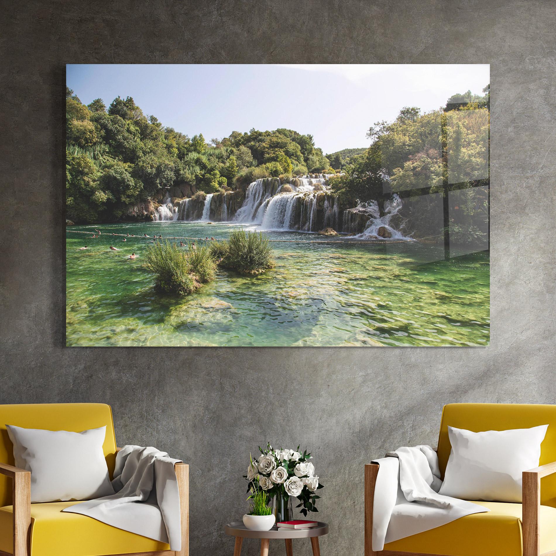 Tablou Sticla Green Waterfall mockup 4