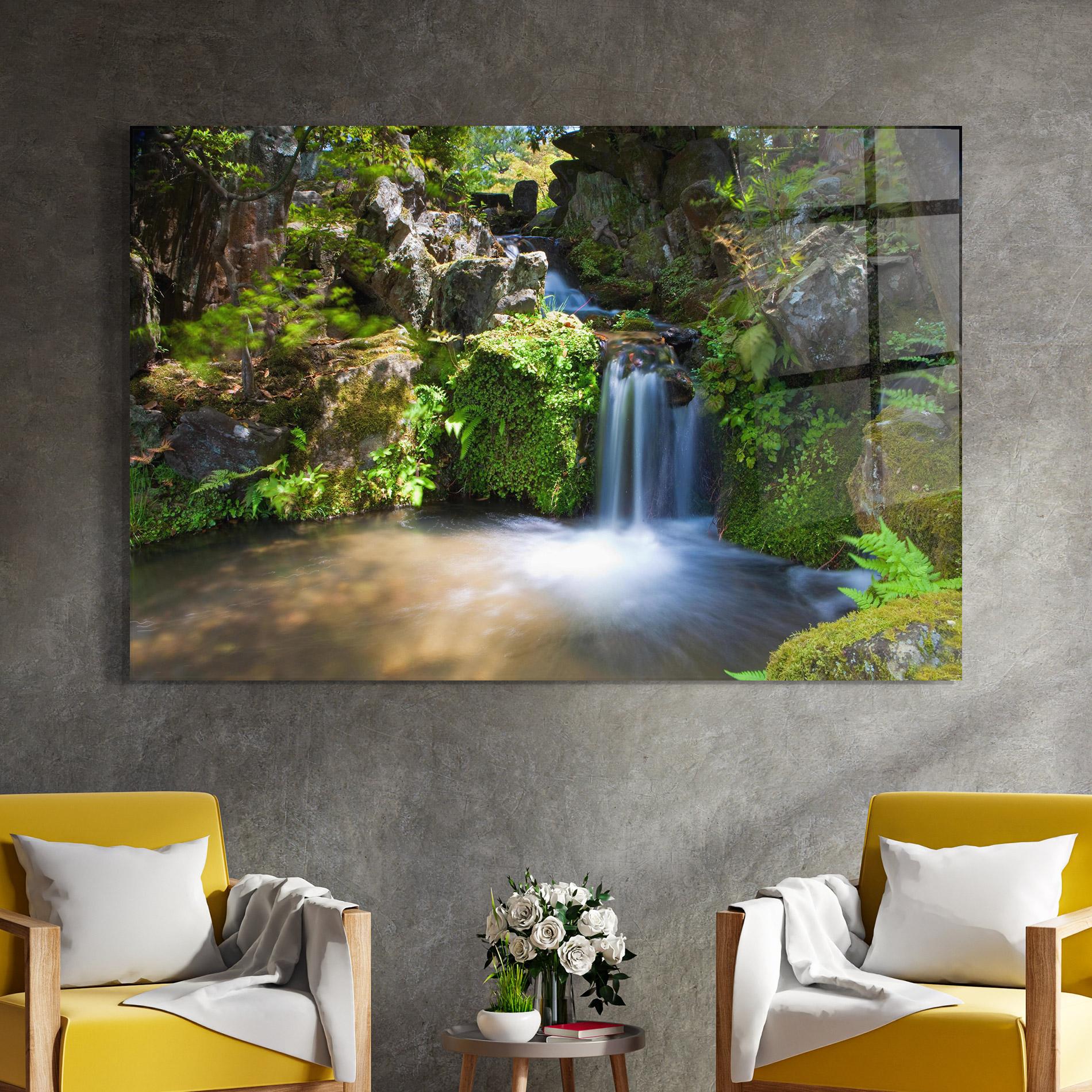 Tablou Sticla Jungle View Waterfall mockup 4