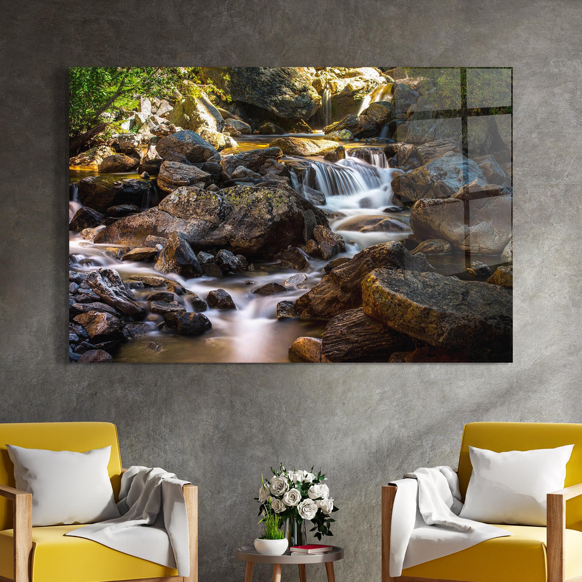 Tablou Sticla Nature Rocks Waterfall mockup 4