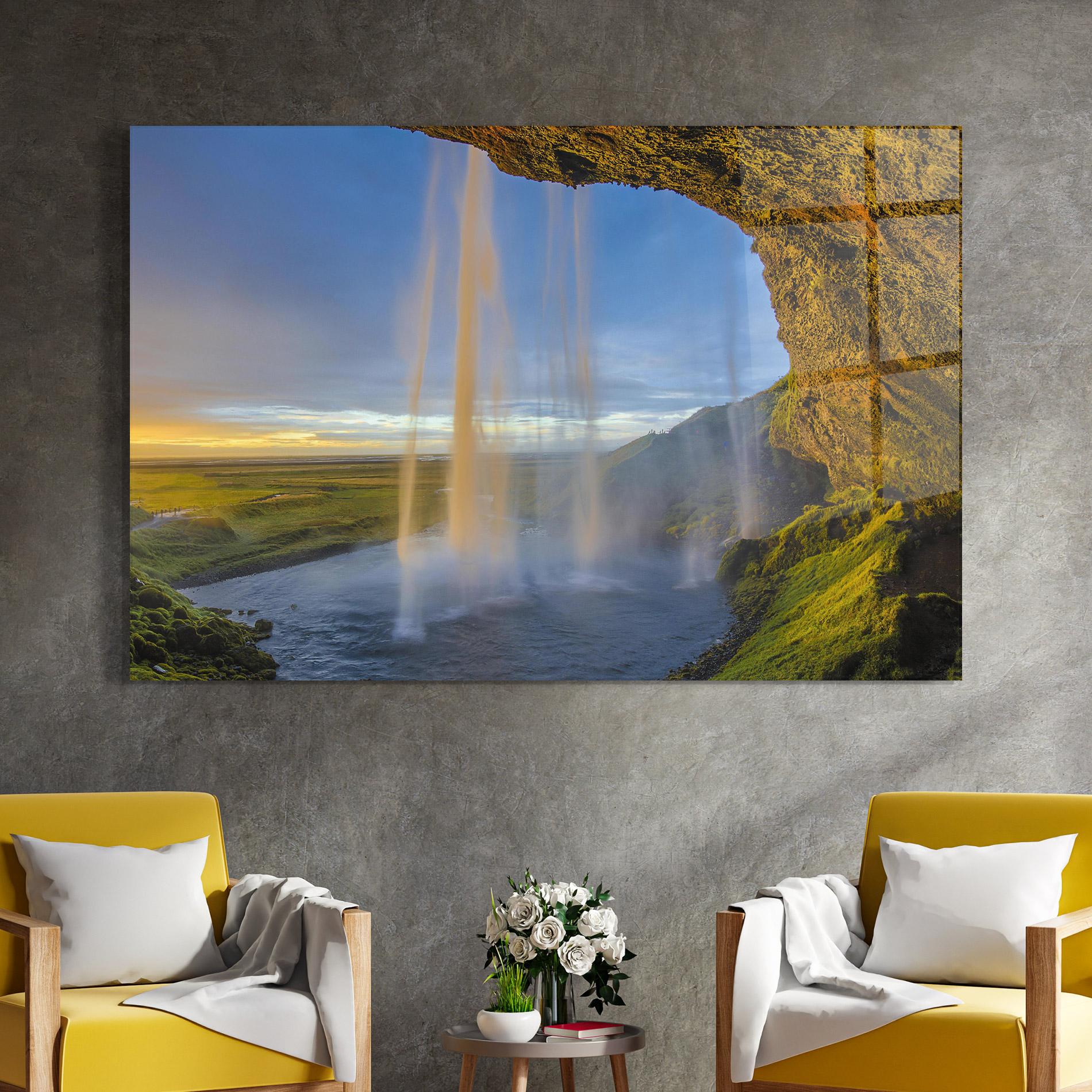 Tablou Sticla Orange Waterfall mockup 4