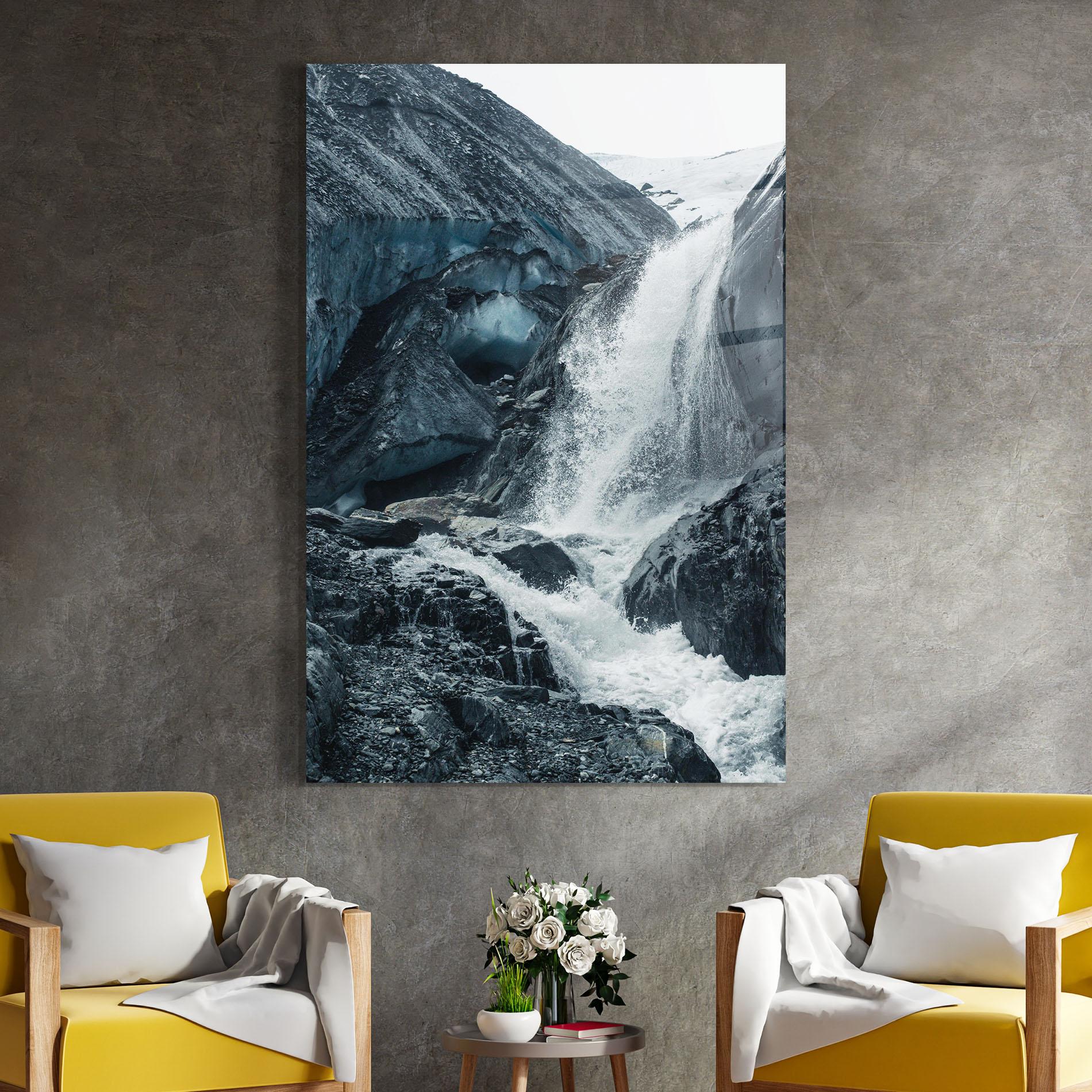 Tablou Sticla Blue Rocks Waterfall mockup 4