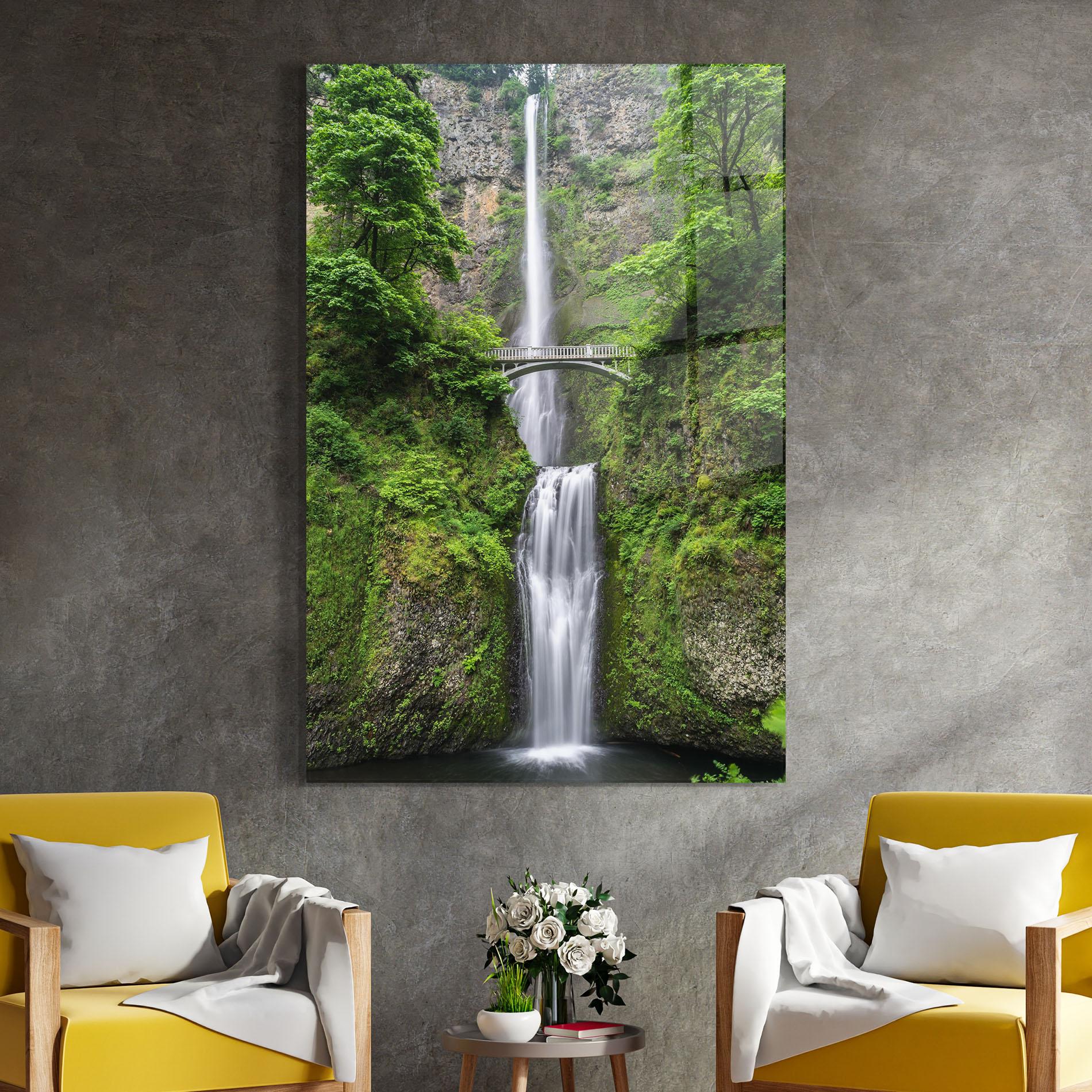 Tablou Sticla Green Leaves Bridge View mockup 4