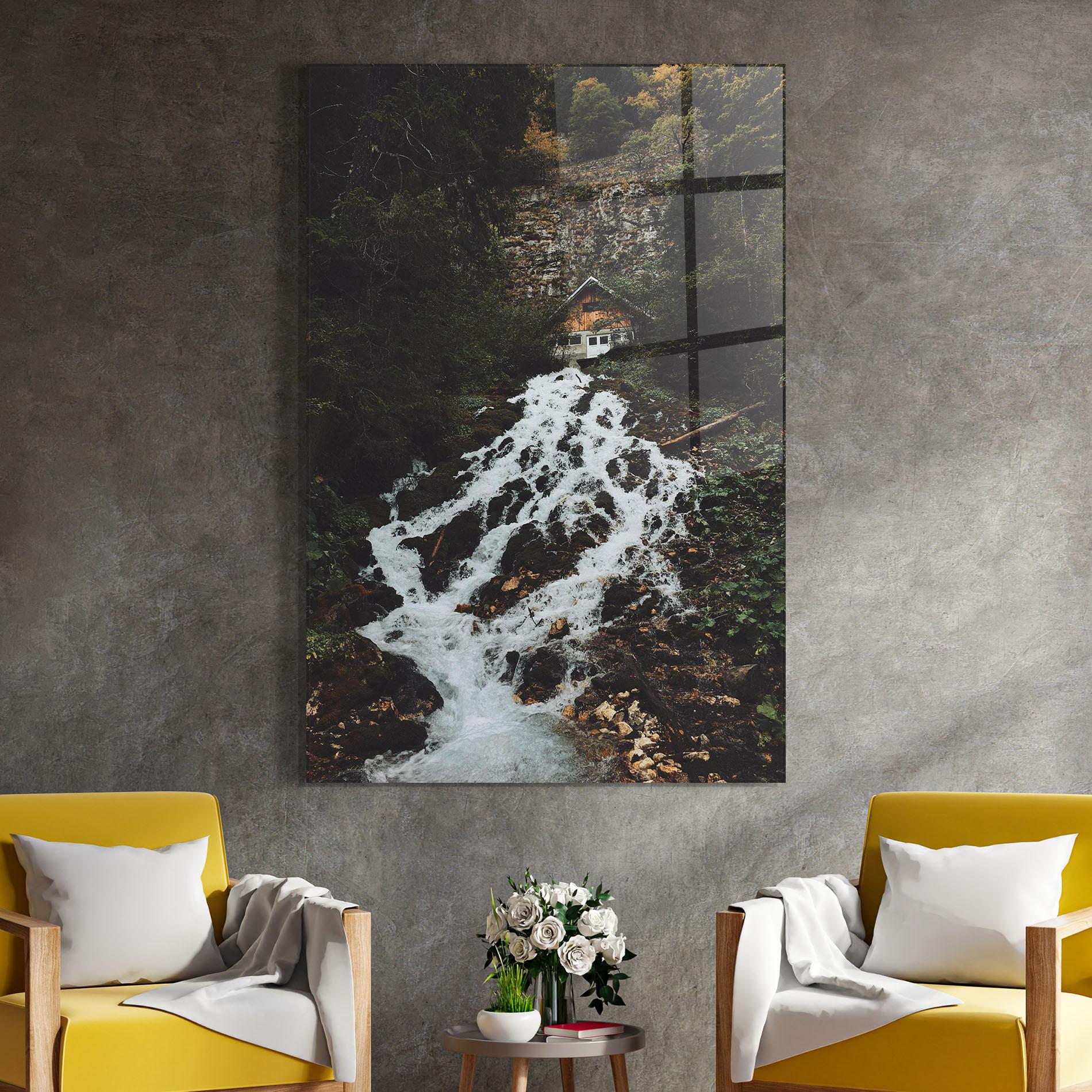 Tablou Sticla Waterfall From Home mockup 4
