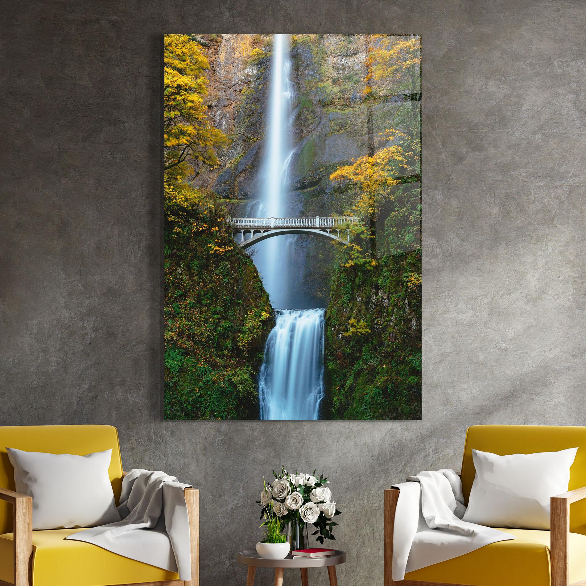 Tablou Sticla Yellow Leaves Bridge mockup 4