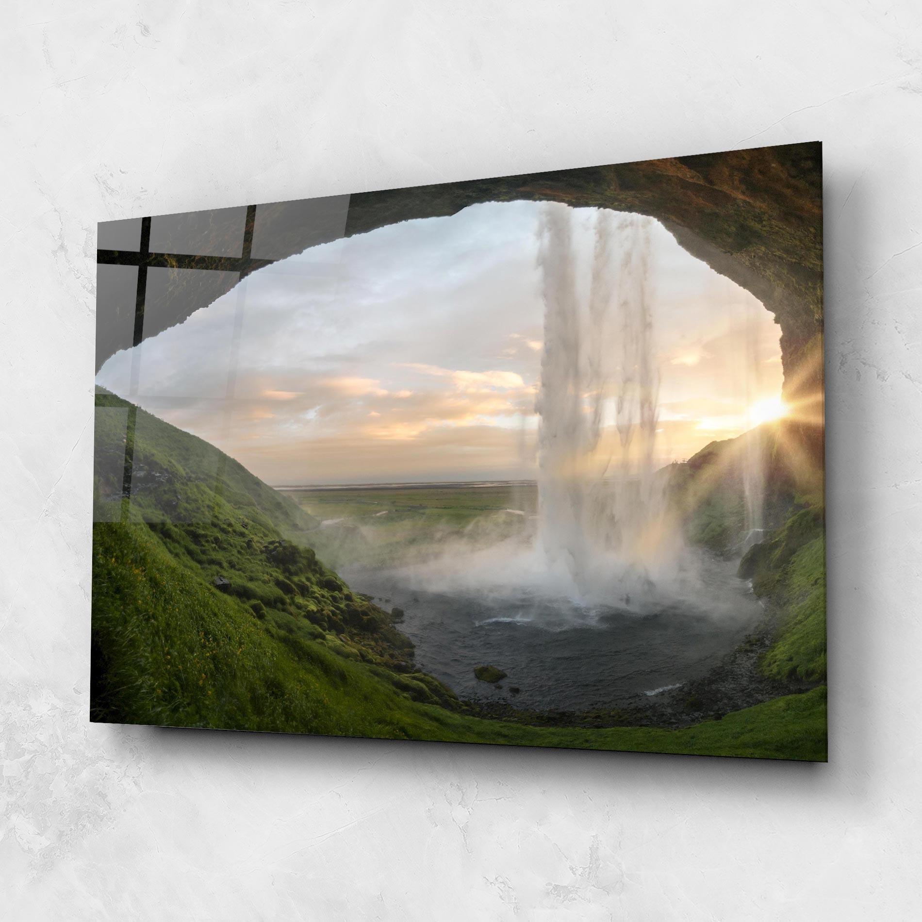 Tablou Sticla Cave Waterfall mockup 1
