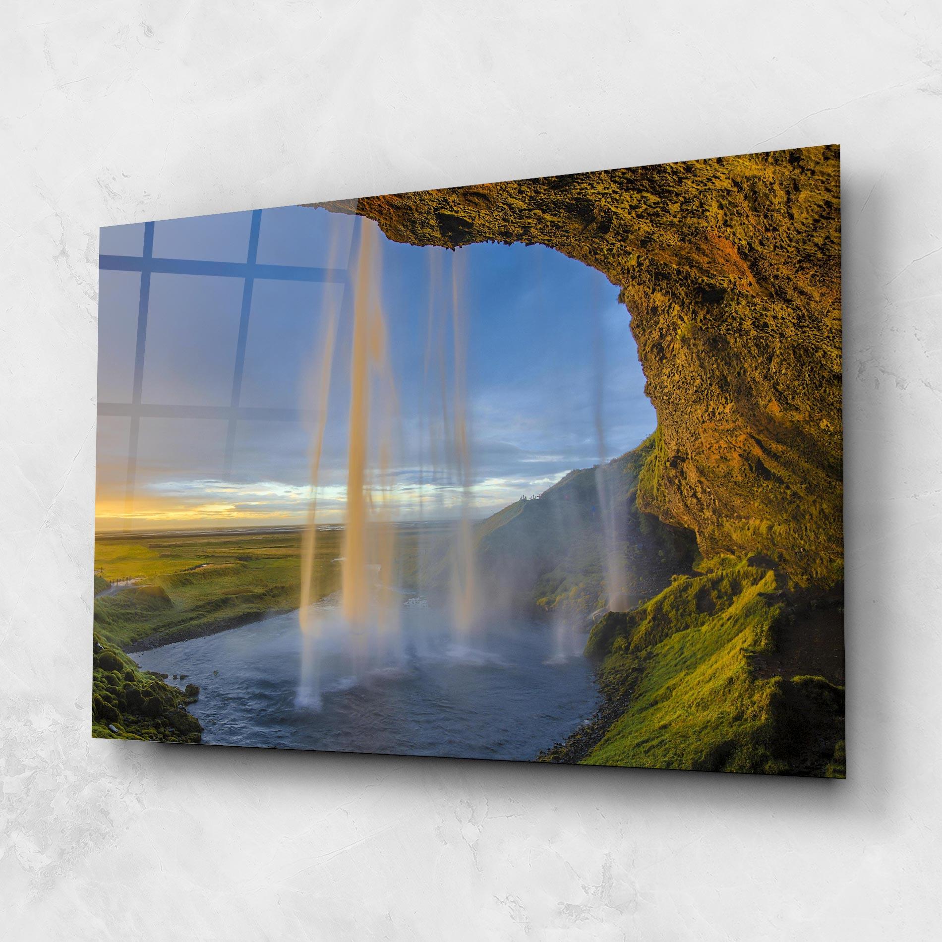 Tablou Sticla Orange Waterfall mockup 1