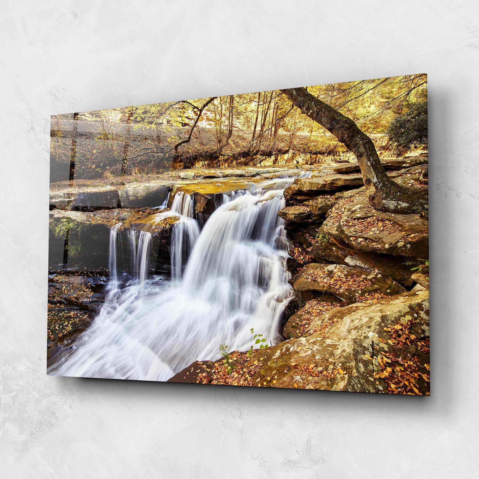 Tablou Sticla Pretty Autumn Waterfall mockup 1