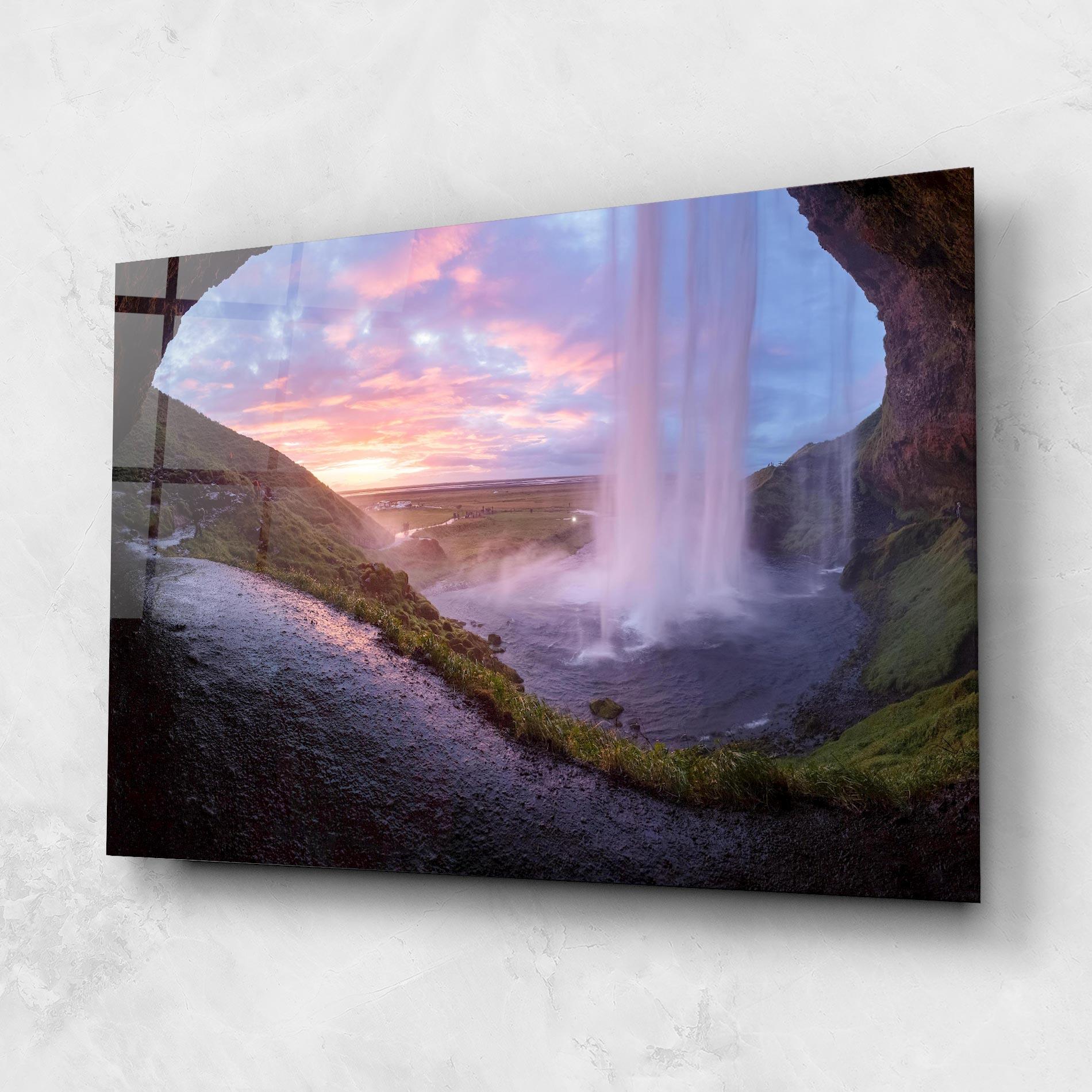 Tablou Sticla Waterfall From Cave View mockup 1