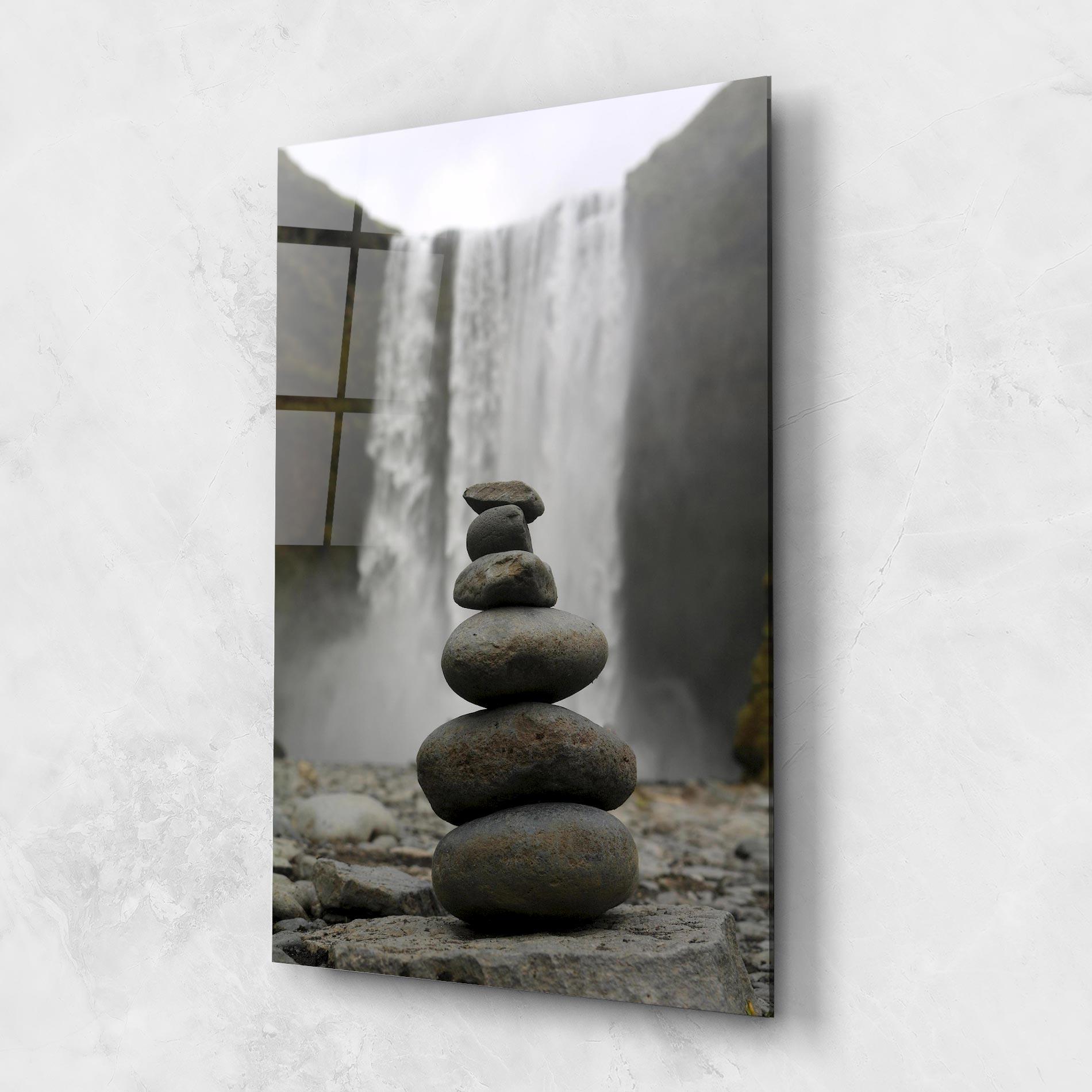 Tablou Sticla Balanced Rocks Waterfall mockup 1