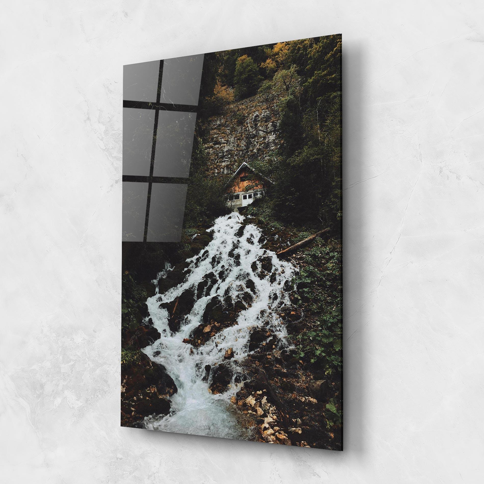 Tablou Sticla Waterfall From Home mockup 1