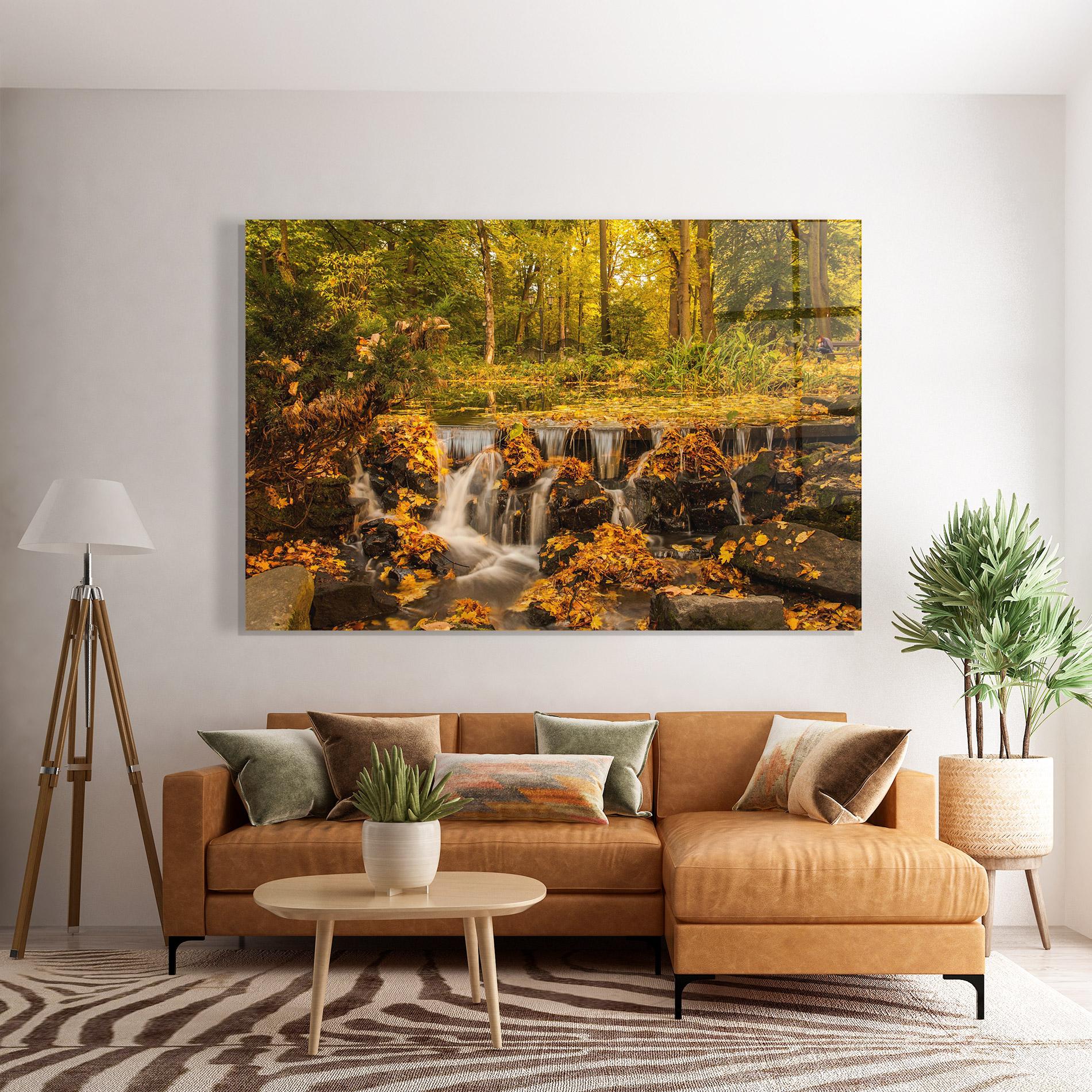 Tablou Sticla Autumn Pretty Waterfall mockup 7