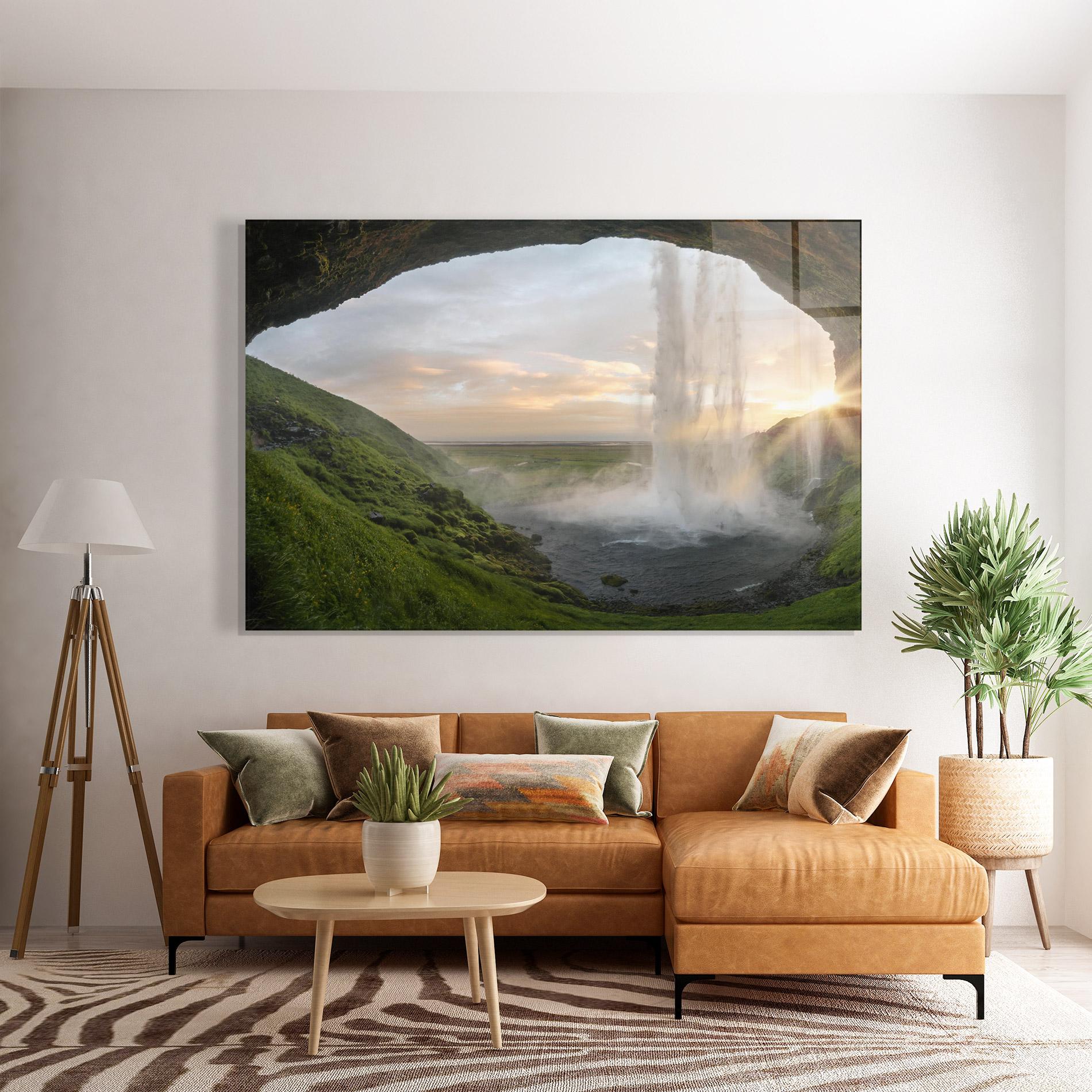 Tablou Sticla Cave Waterfall mockup 7
