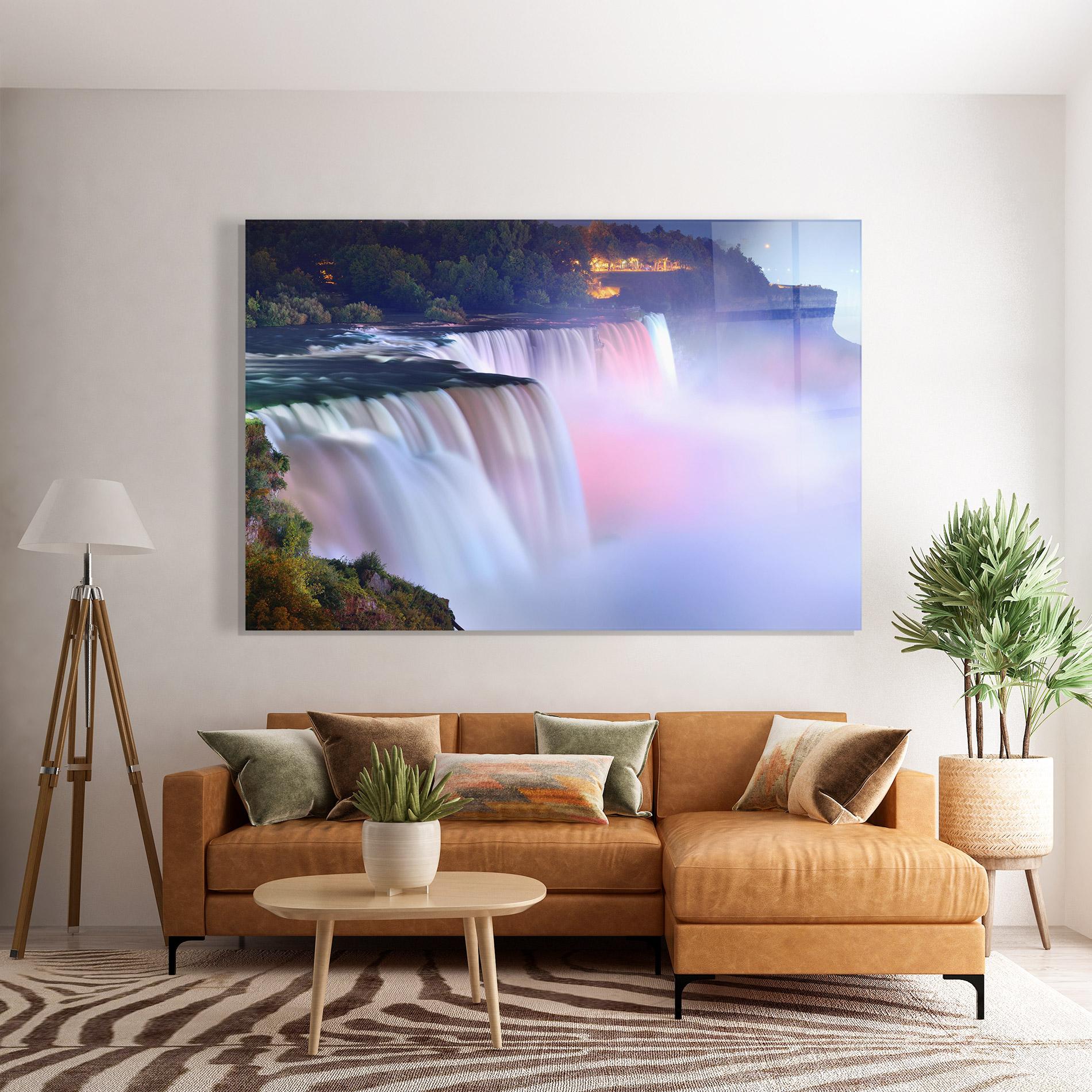 Tablou Sticla Dreamy Purple Waterfall mockup 7
