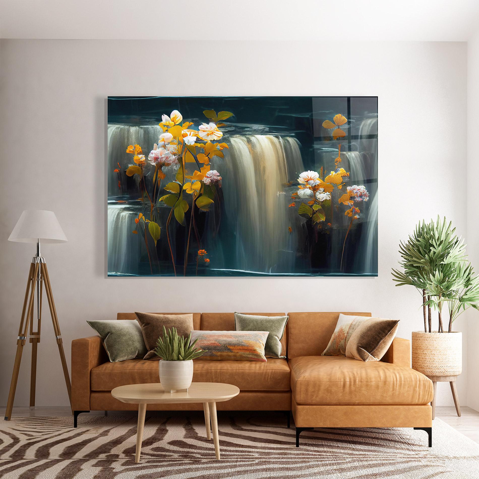 Tablou Sticla Flowers Waterfall mockup 7