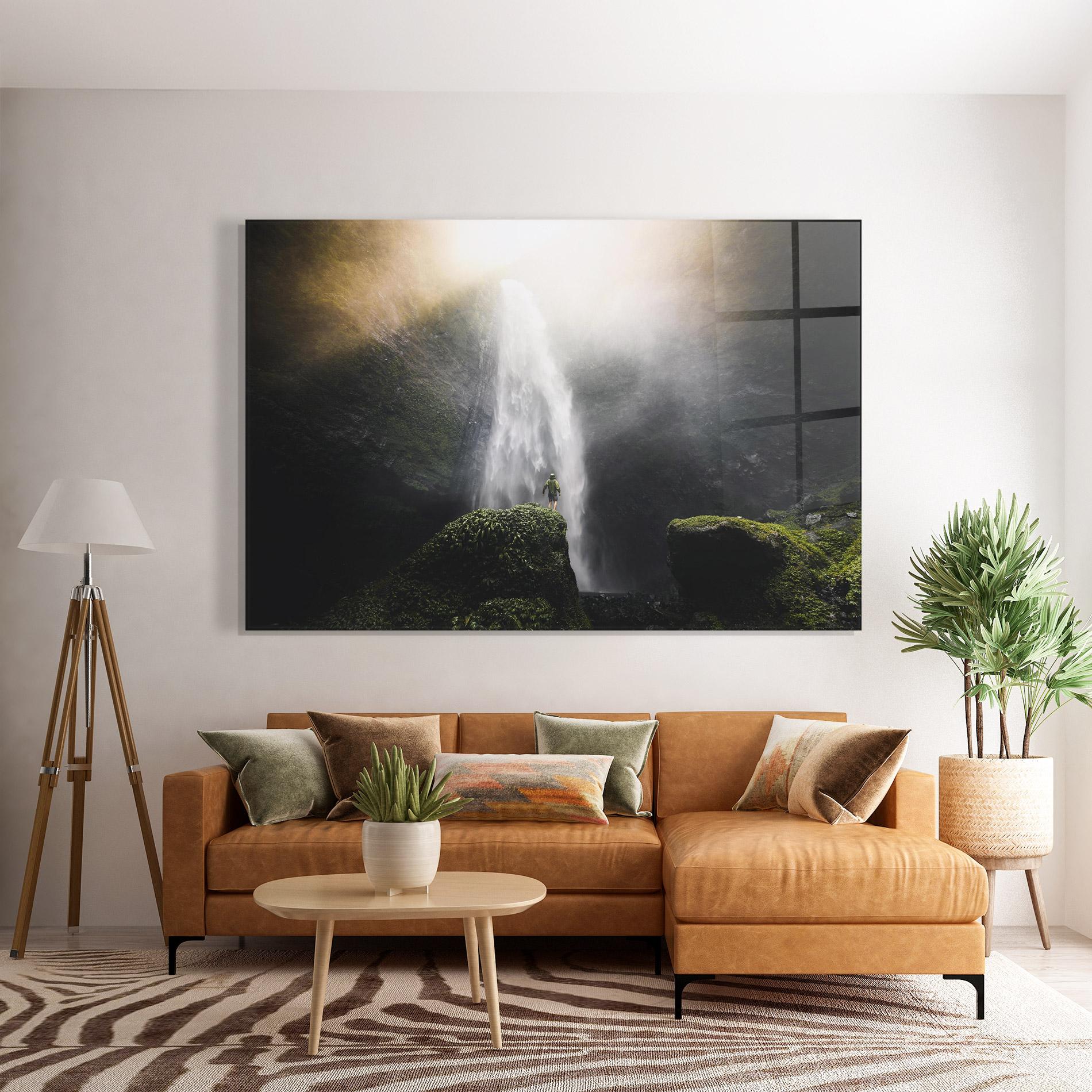 Tablou Sticla Green Man Waterfall mockup 7