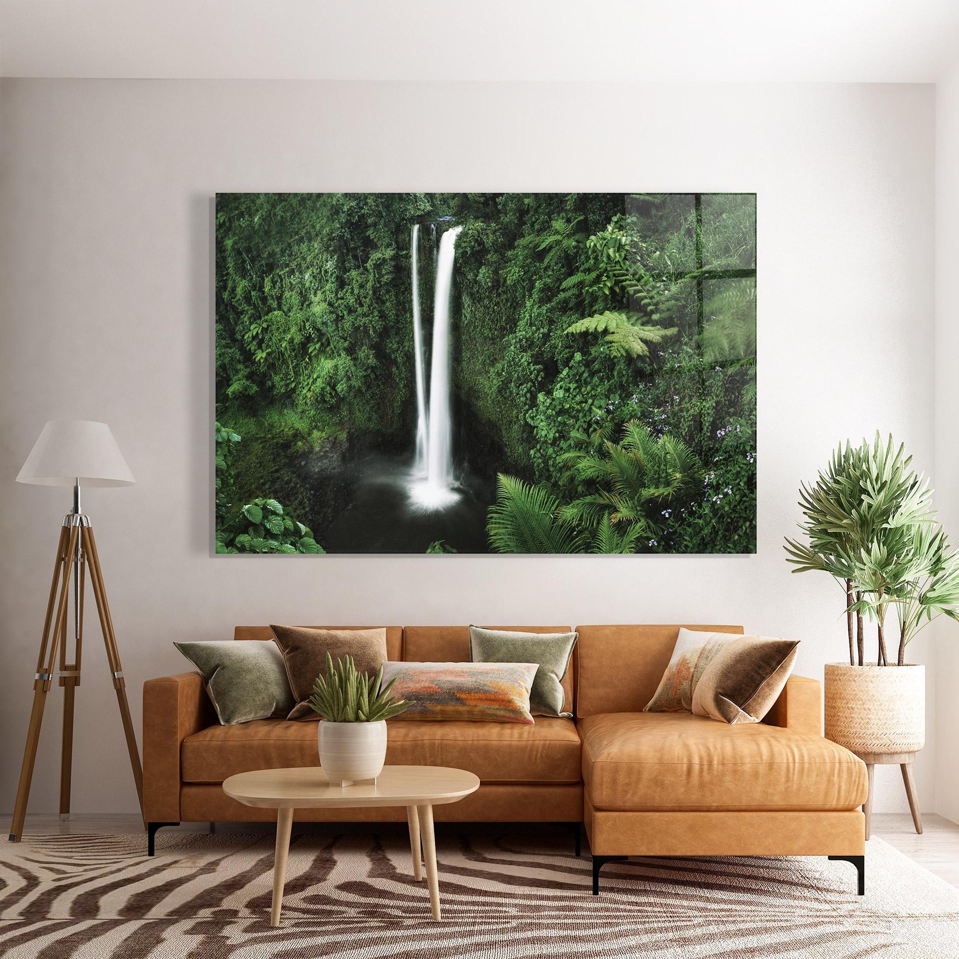 Tablou Sticla Green Nature Waterfall mockup 7