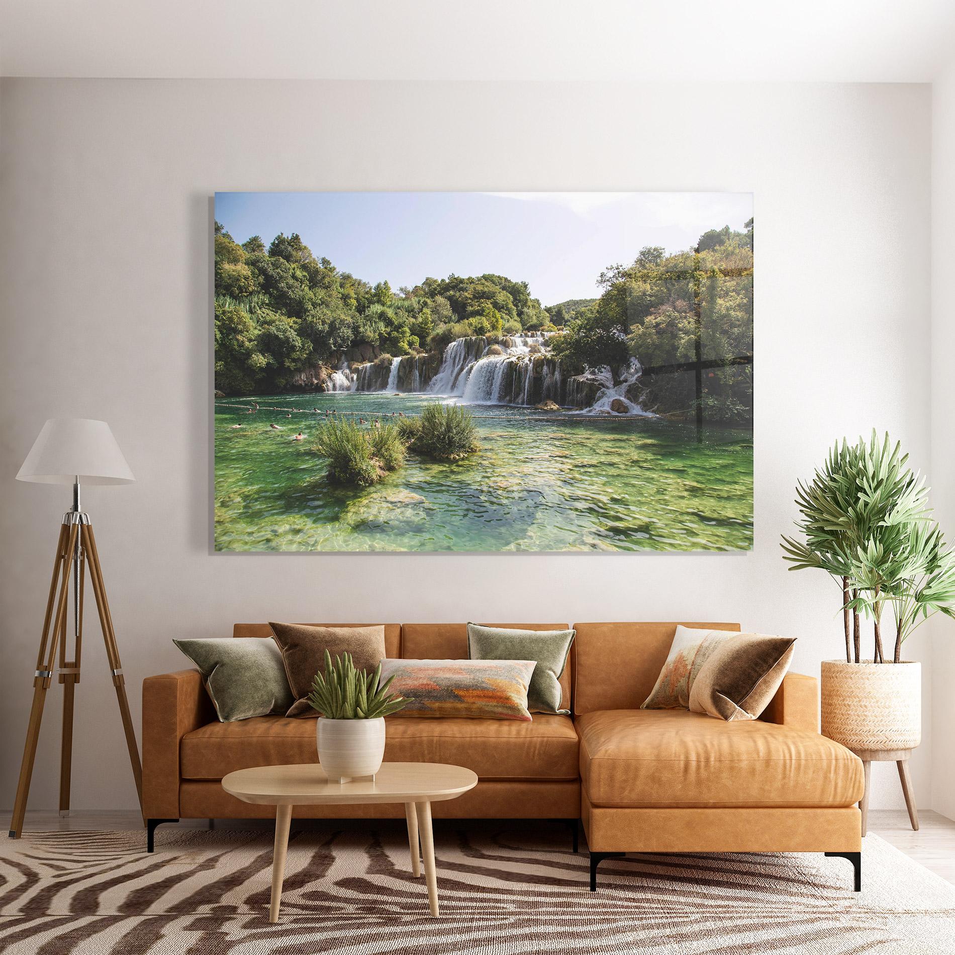 Tablou Sticla Green Waterfall mockup 7