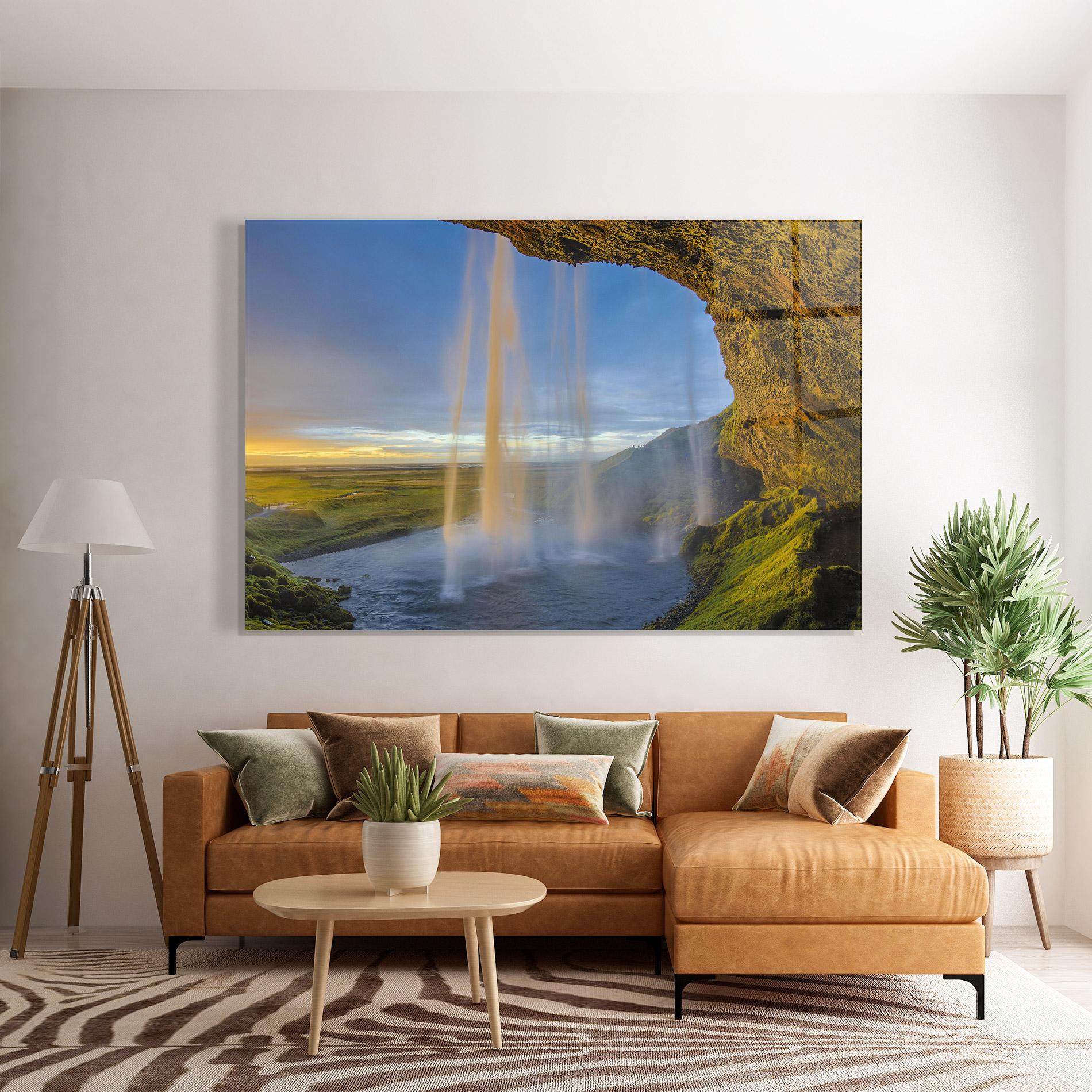 Tablou Sticla Orange Waterfall mockup 7