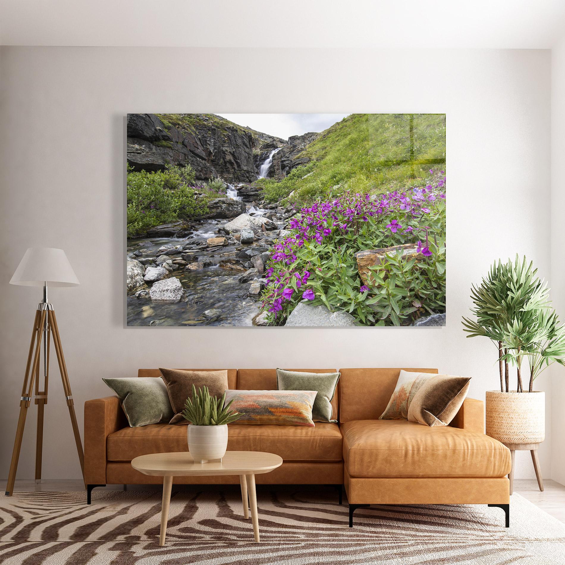 Tablou Sticla Purple Flowers Waterfall mockup 7