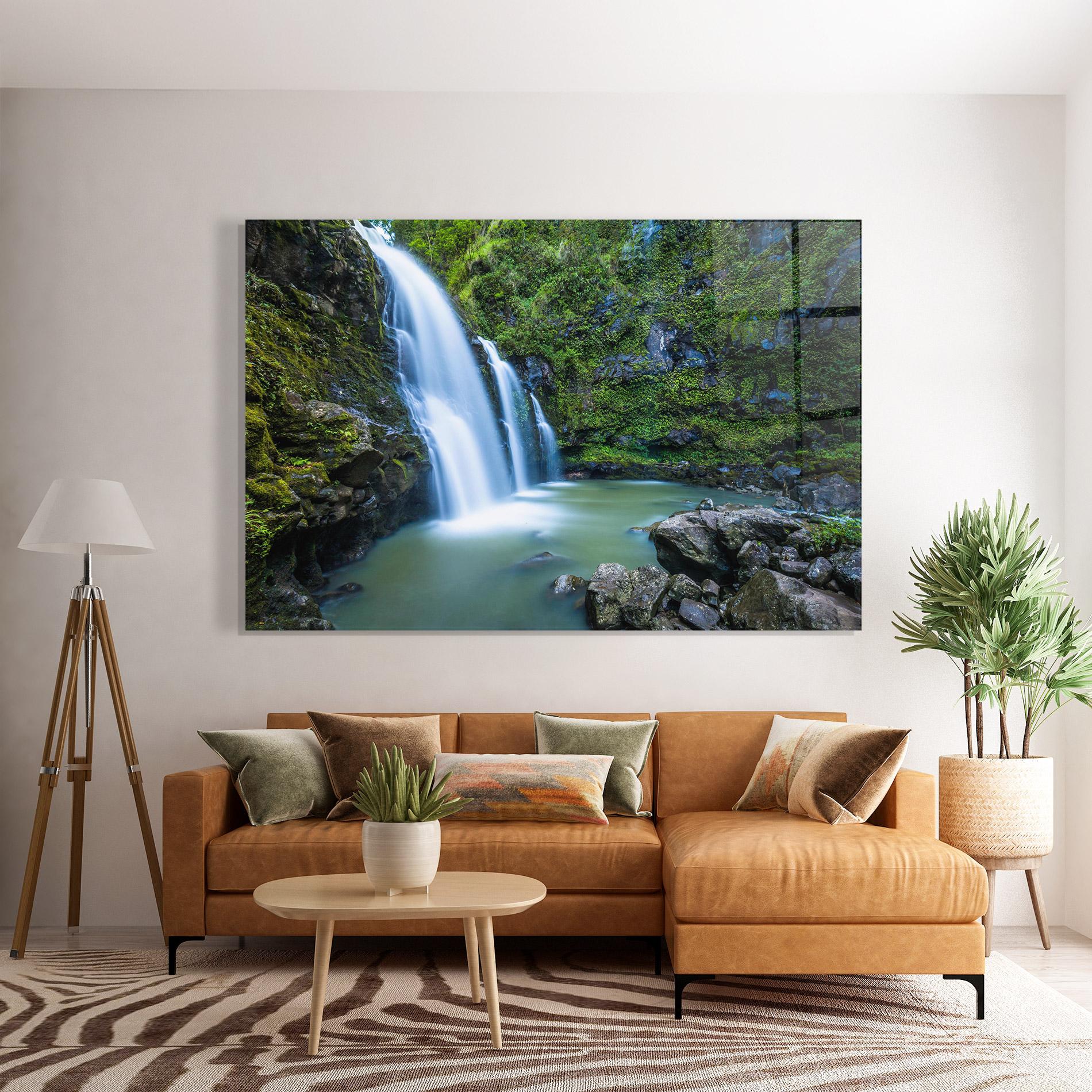 Tablou Sticla Swimming In Waterfall mockup 7