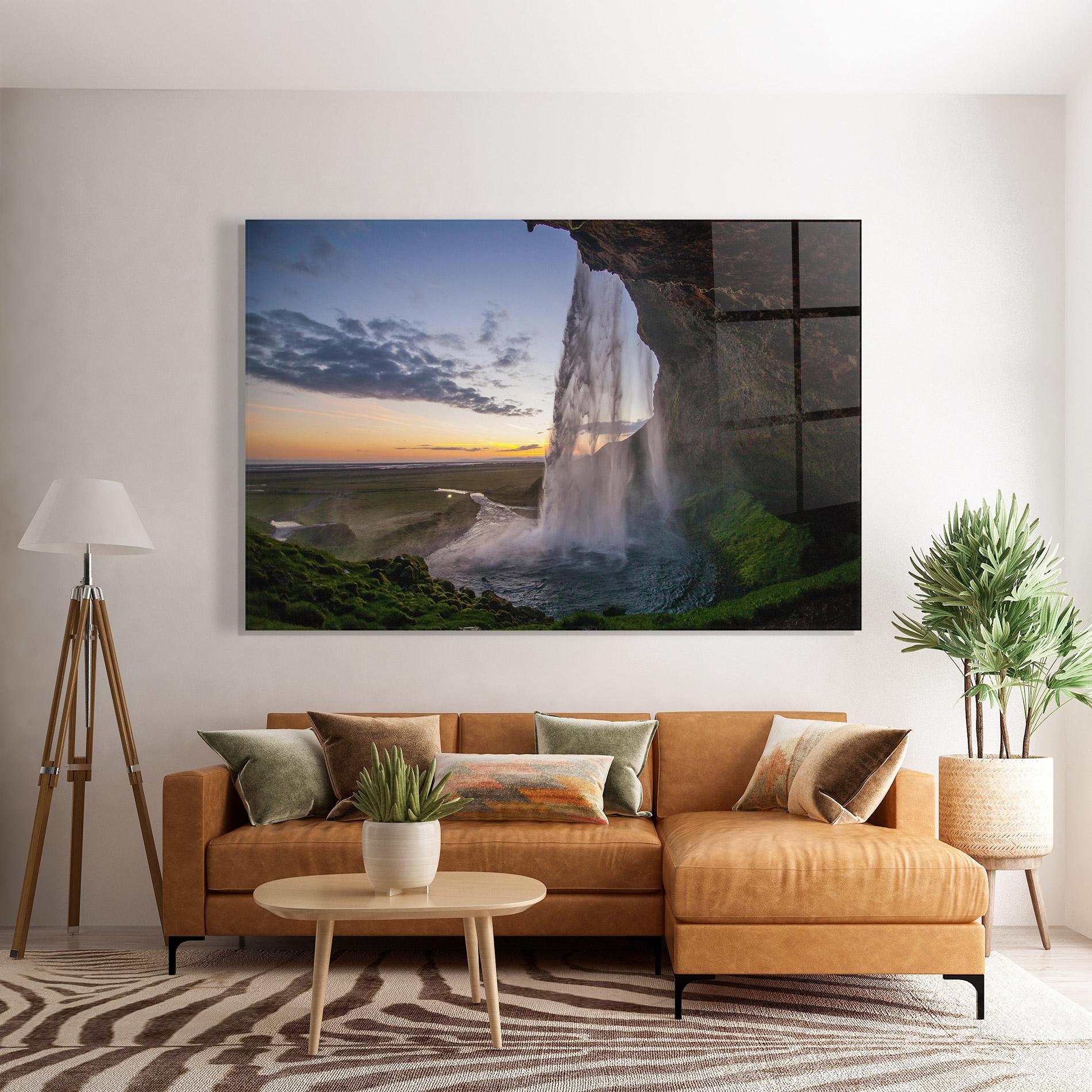 Tablou Sticla Yellow Line Waterfall mockup 7