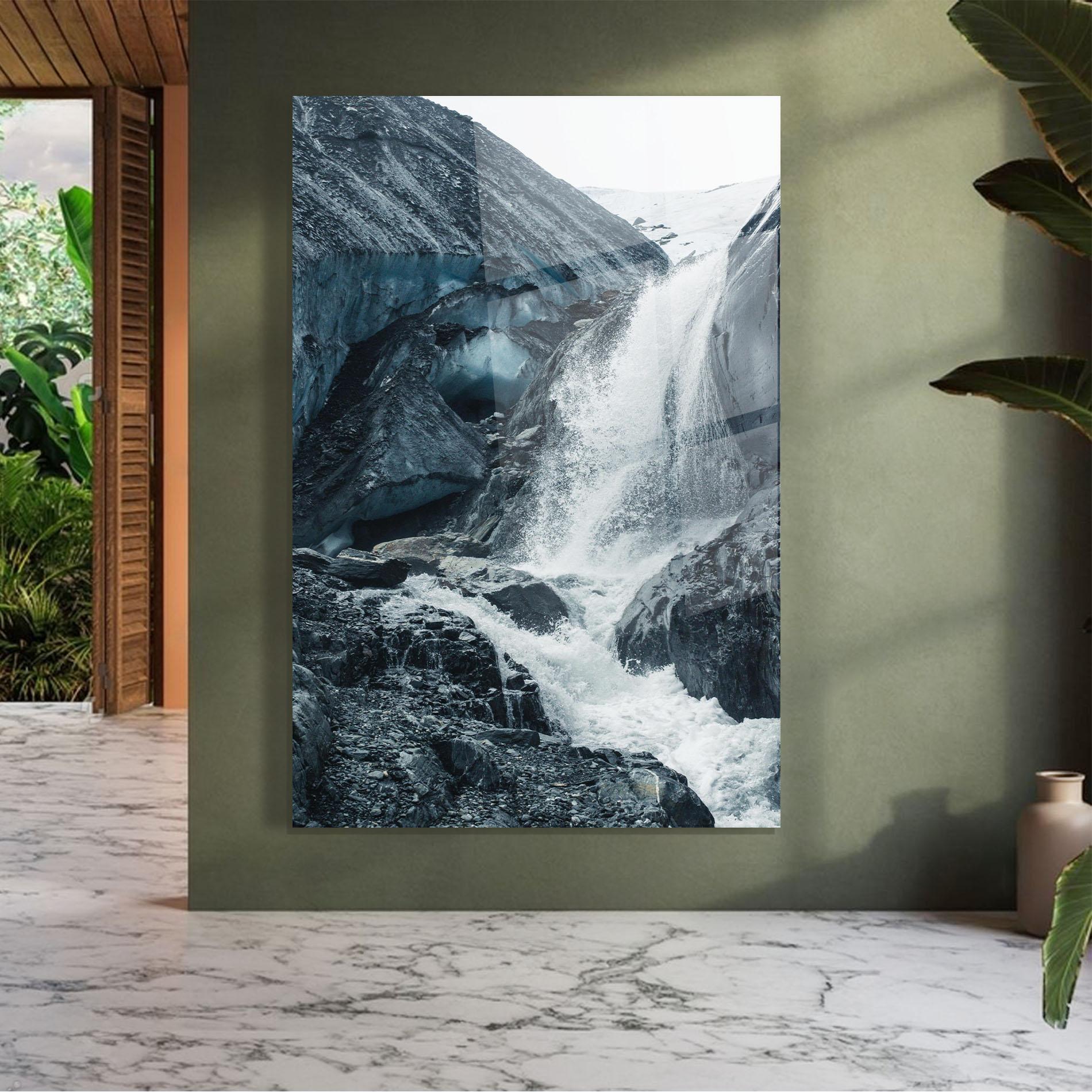 Tablou Sticla Blue Rocks Waterfall mockup 7