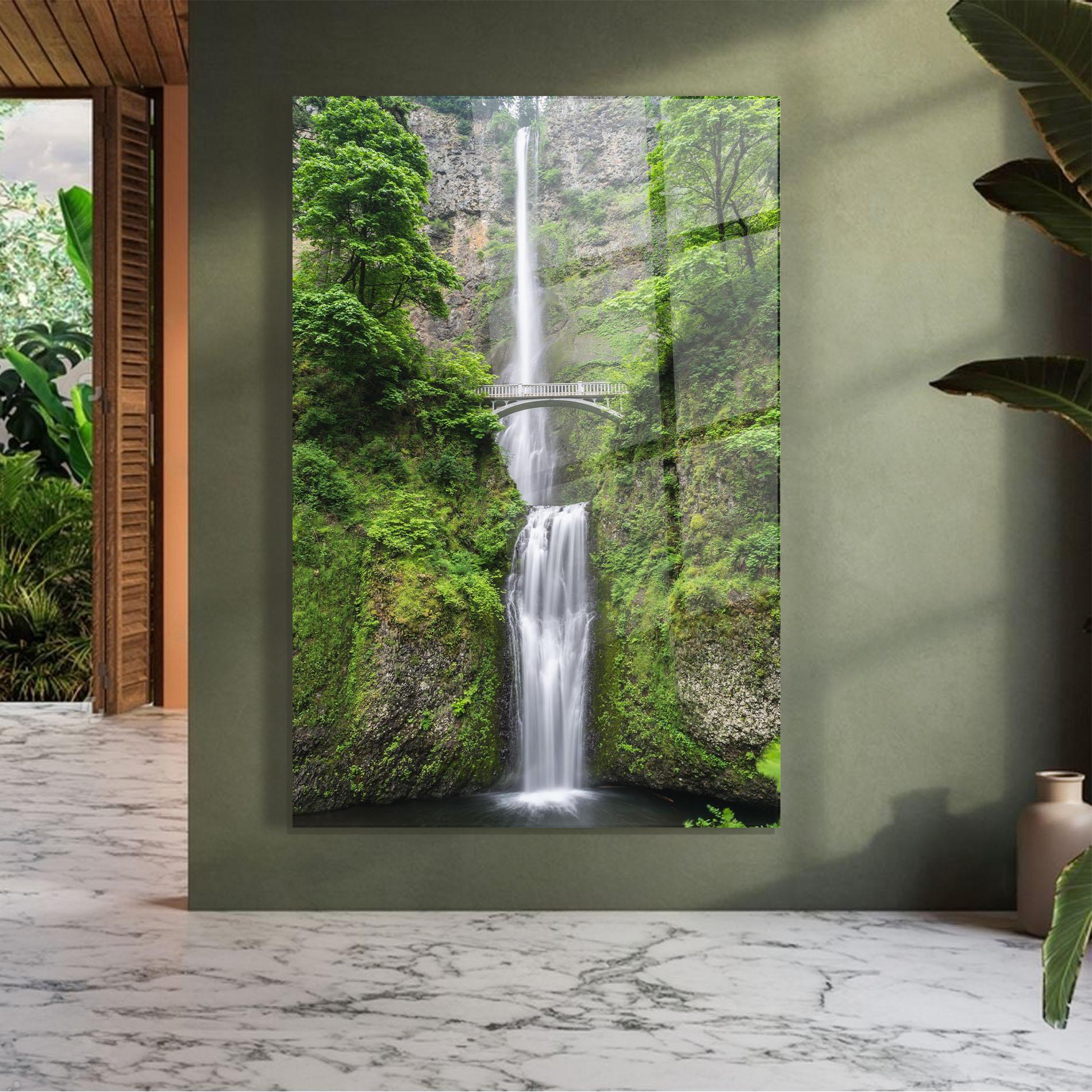 Tablou Sticla Green Leaves Bridge View mockup 7